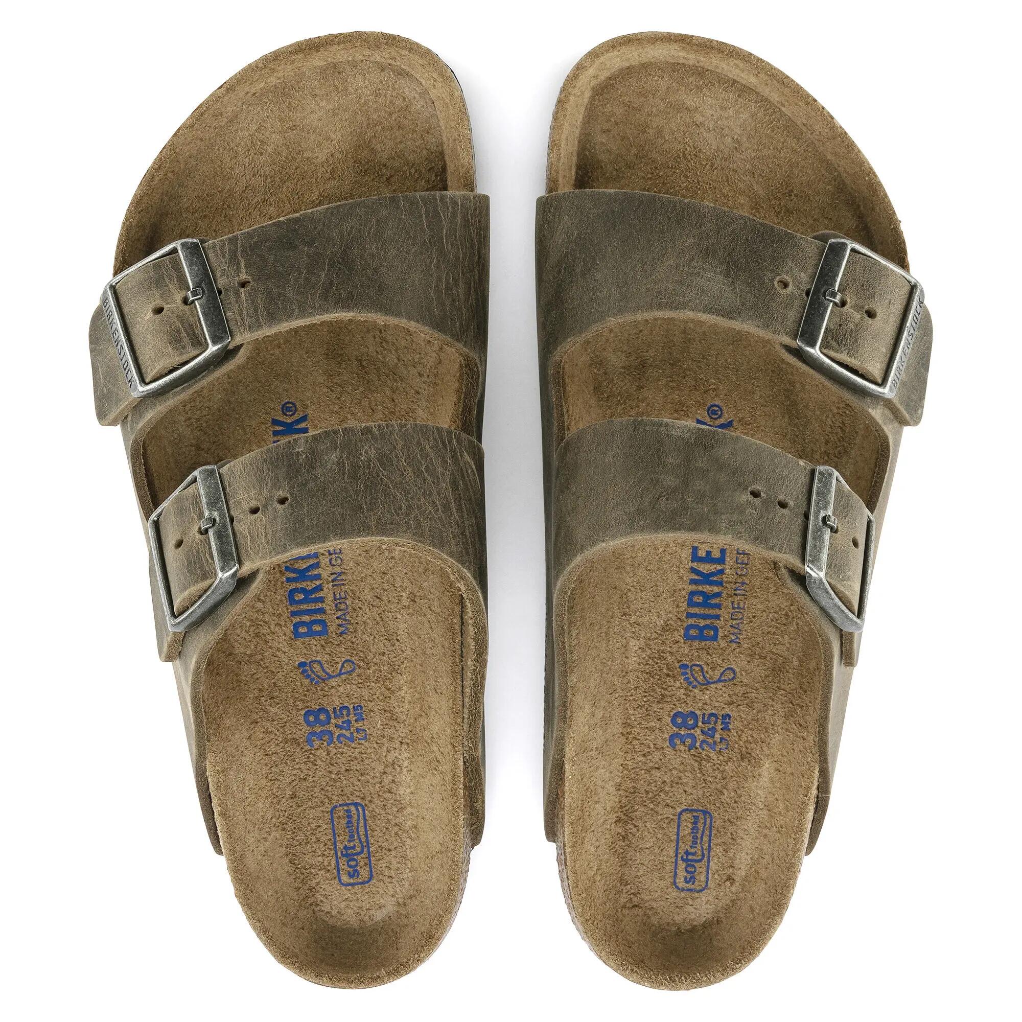 Sandálias femininas Birkenstock Arizona com palmilha macia em couro oleado, verd 2/8