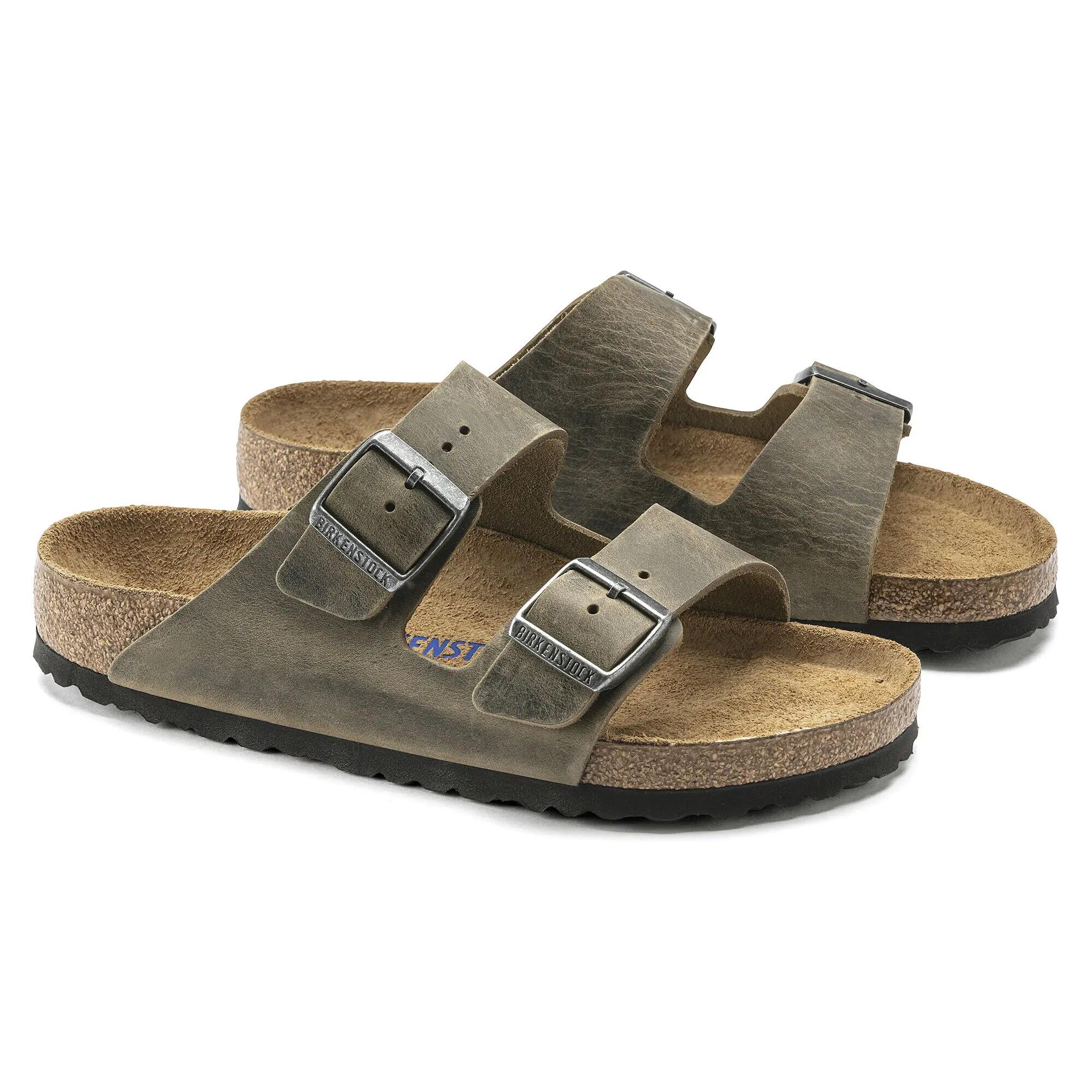 Sandálias femininas Birkenstock Arizona com palmilha macia em couro oleado, verd 6/8