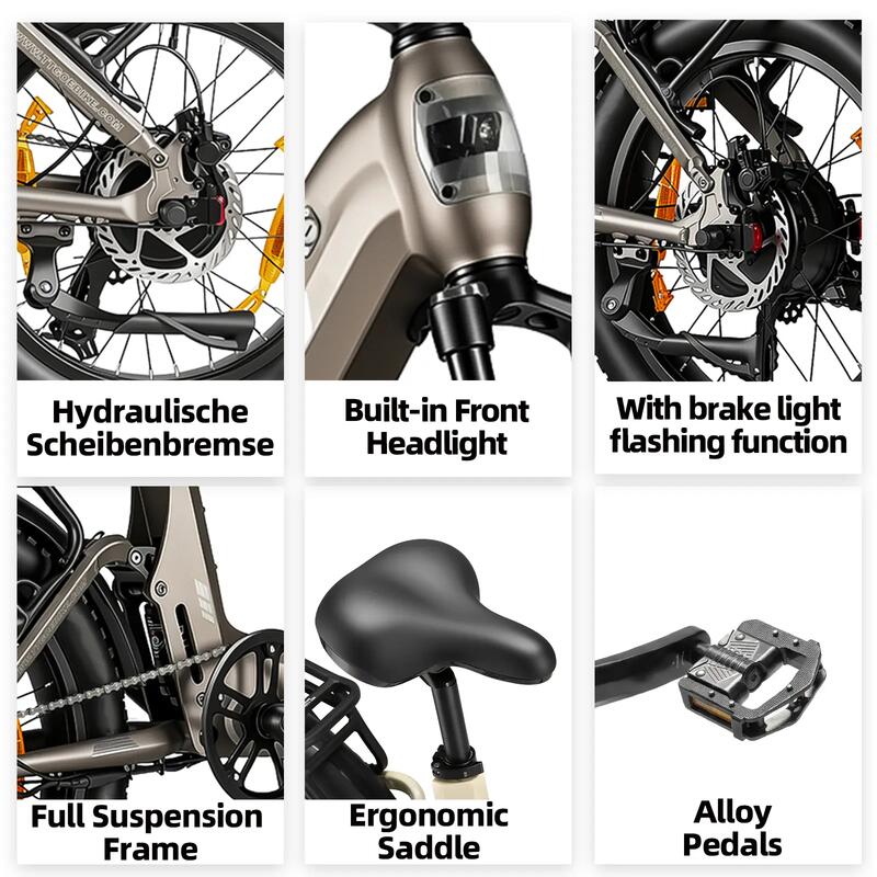Bicicletă electrică pliabilă TTGO F7, baterie de 48 V 15 Ah, motor de 250 W