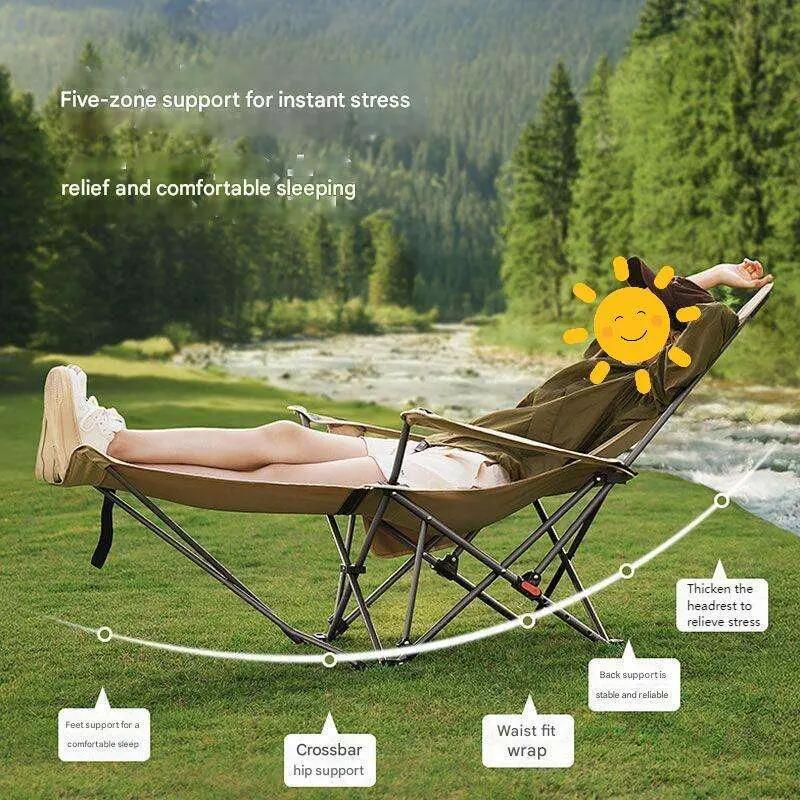 Silla de camping brazos, porta bebidas, bolsa y reposapiés (Beige) 5/7