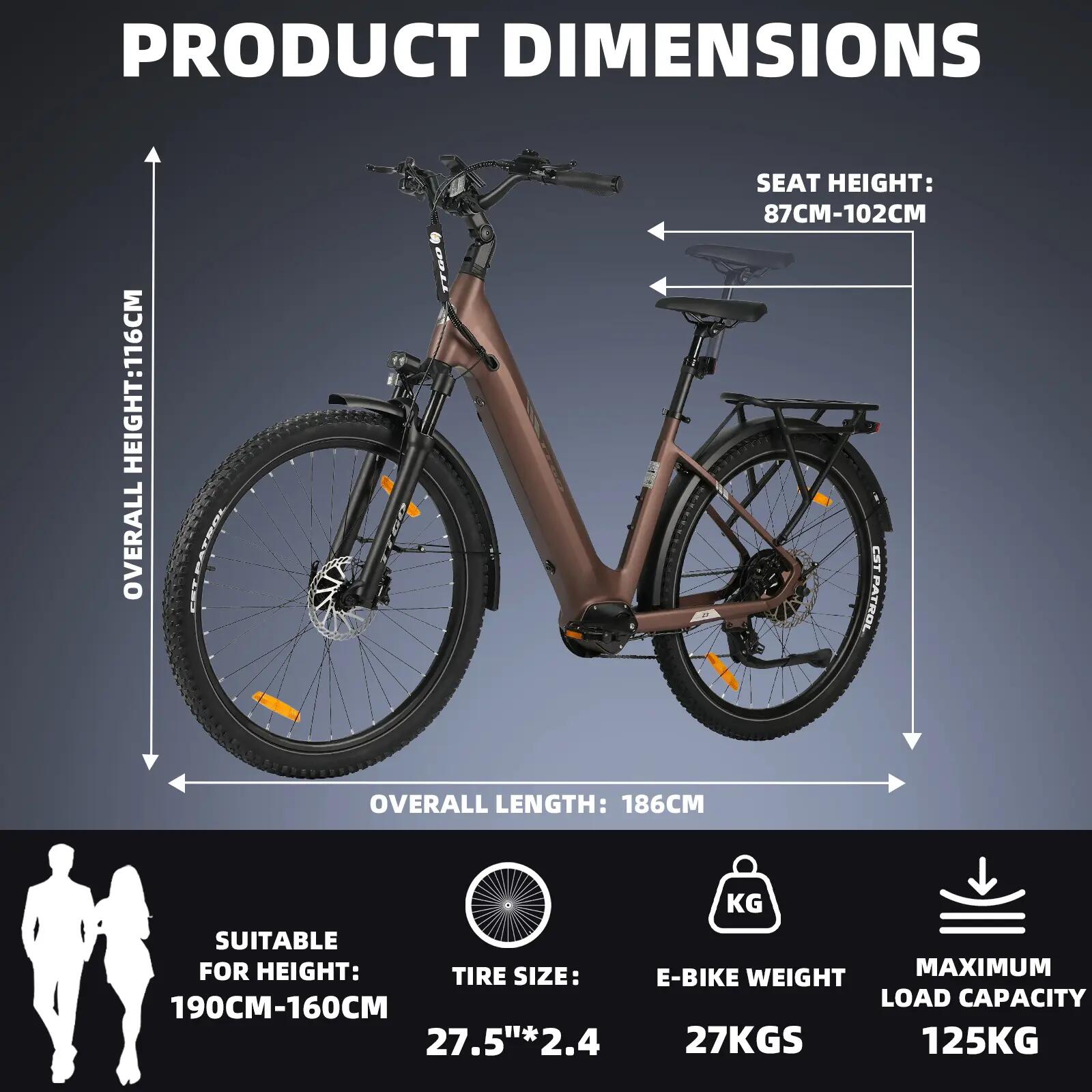 Elektrische fiets voor volwassenen TTGO Z3 batterij 48V 15Ah banden 27,5 inch 10/15