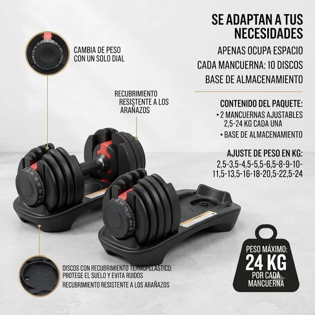 2 Mancuernas Ajustables Power 2,5-24 kg (Par) con Base de Almacenamiento 3/3