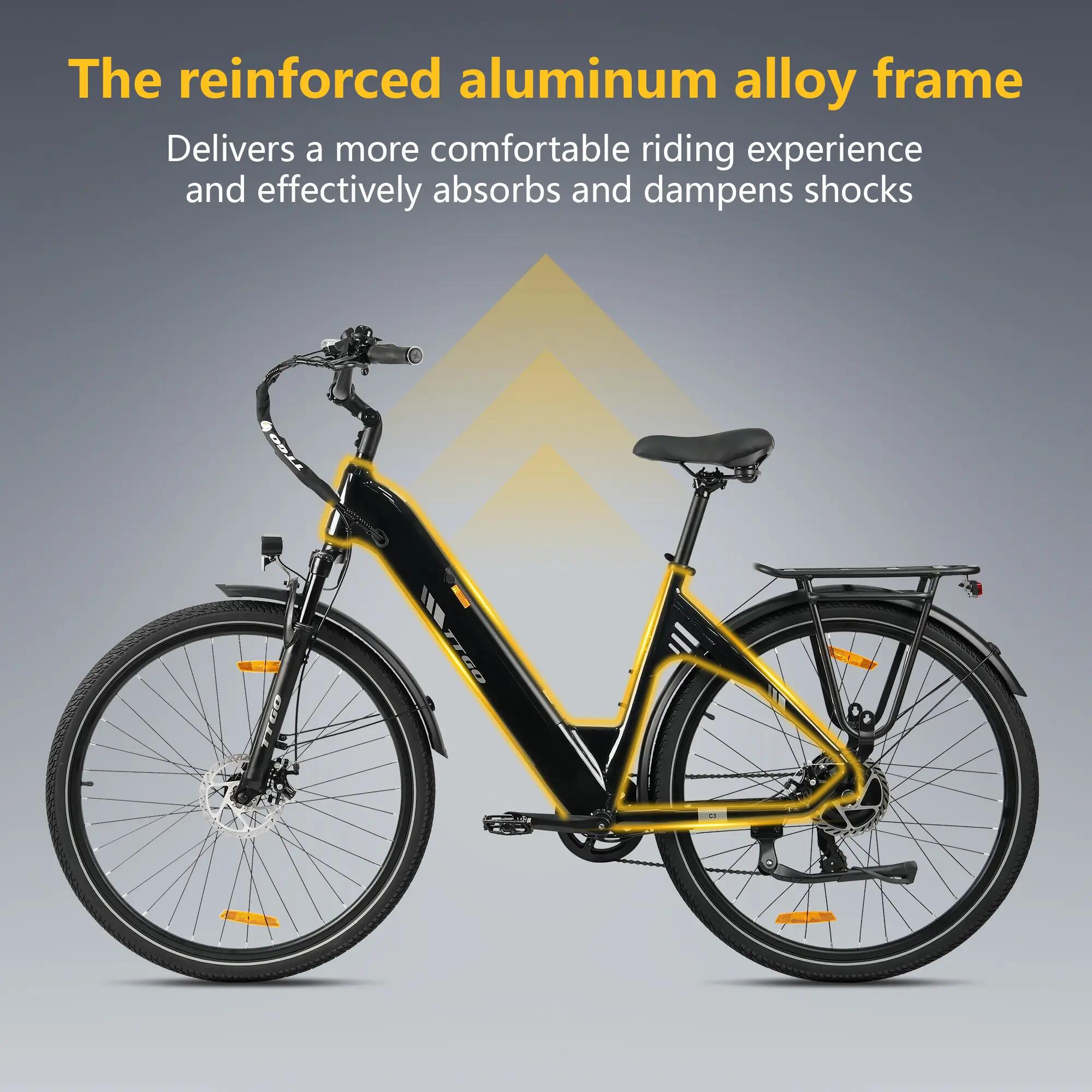 Bicicleta elétrica para adultos TTGO C3SE Bateria 36V18Ah Motor 250W 10/15