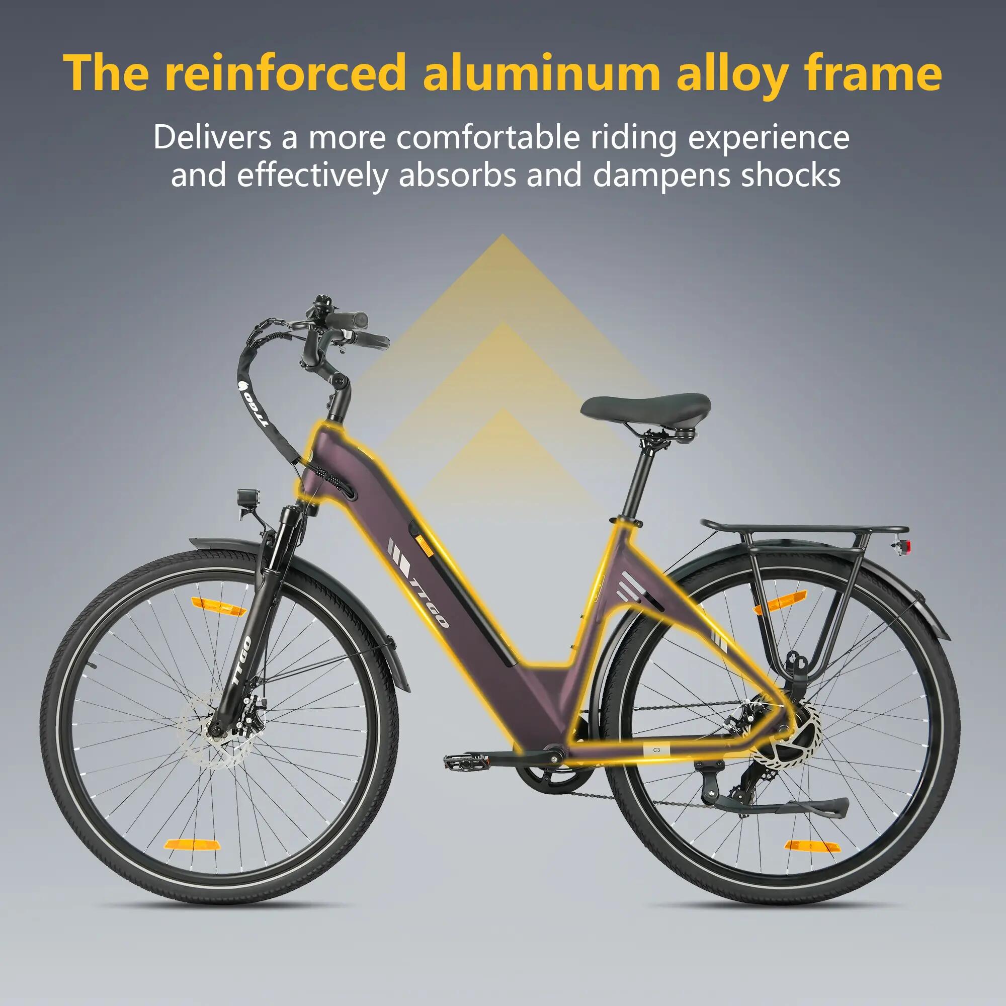 Bicicleta elétrica para adultos TTGO C3SE Bateria 36V18Ah Motor 250W 10/15