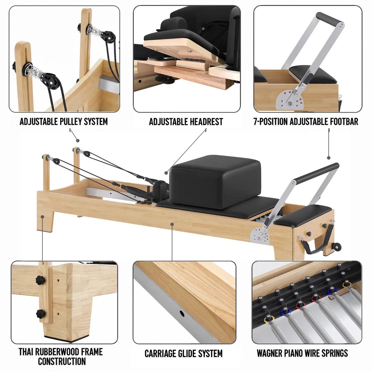 H60 Pilates Reformer van rubberhout 5/6