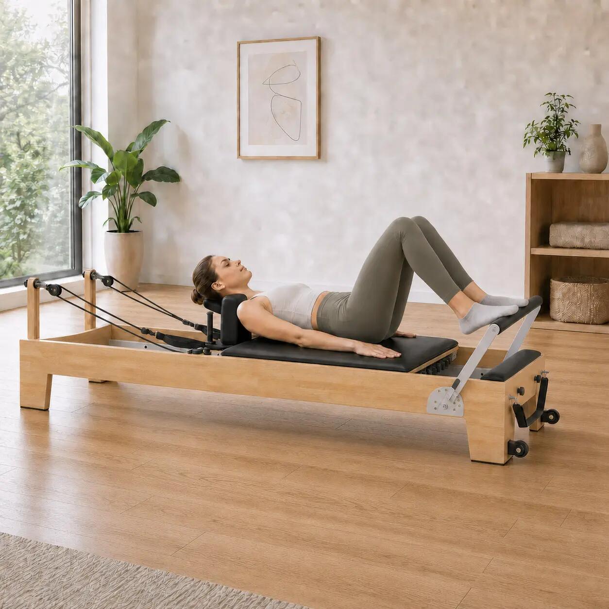 H60 Pilates Reformer van rubberhout 3/6