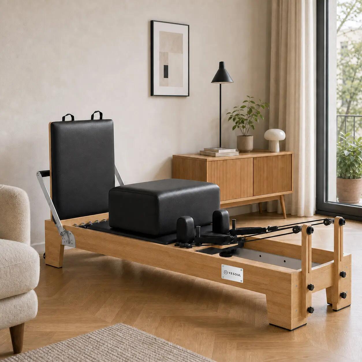 H60 Pilates Reformer van rubberhout 2/6