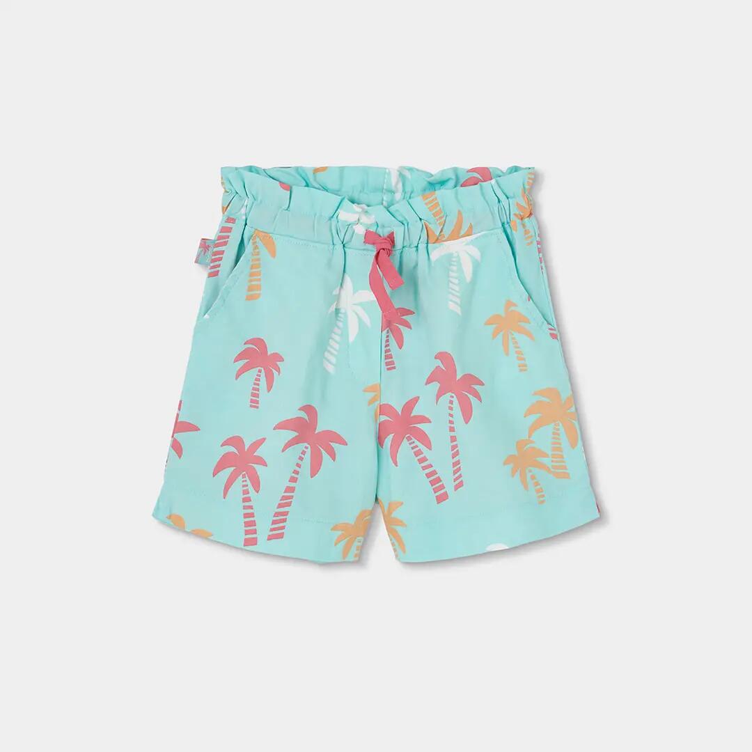 Bermudas de algodón para niño con estampado de palmeras turquesa 1/4