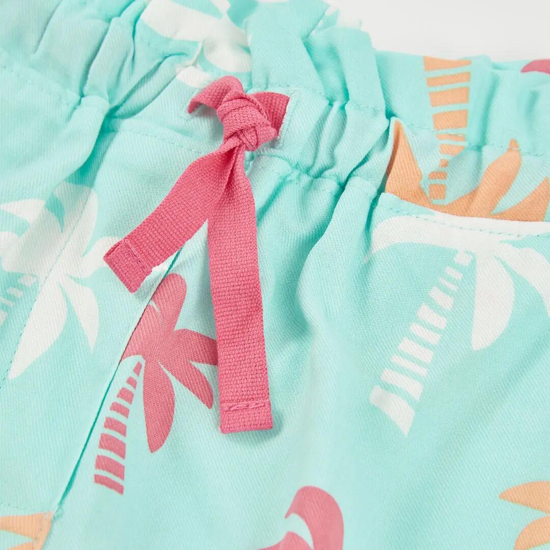 Bermudas de algodón para niño con estampado de palmeras turquesa 3/4