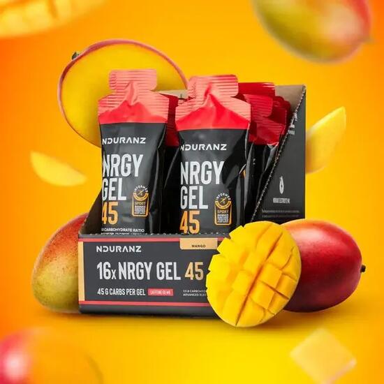Nrgy Gel 45 Mango Koffein Kohlenhydrate Triathlon Laufen Rad Nduranz 16 x 75 g