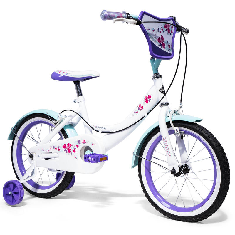 Huffy 16 Inch Meisjesfiets 5-7 jaar Wit en Paars Kinderfiets - Creme Soda