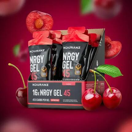 Nrgy Gel 45 Cherry Koffein Kohlenhydrate Triathlon Laufen Rad Nduranz 16 x 75 g