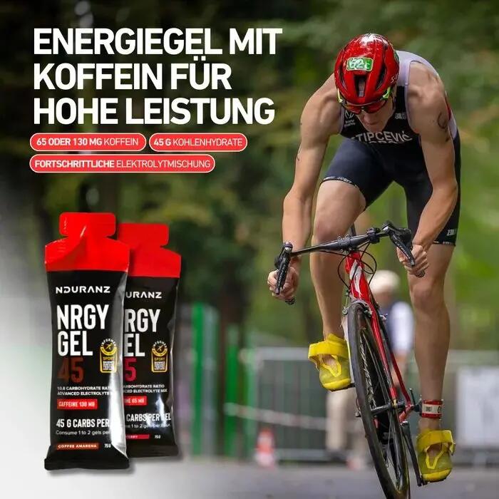 Nrgy Gel 45 Cherry Koffein Kohlenhydrate Triathlon Laufen Rad Nduranz 16  x 75 g 9/10