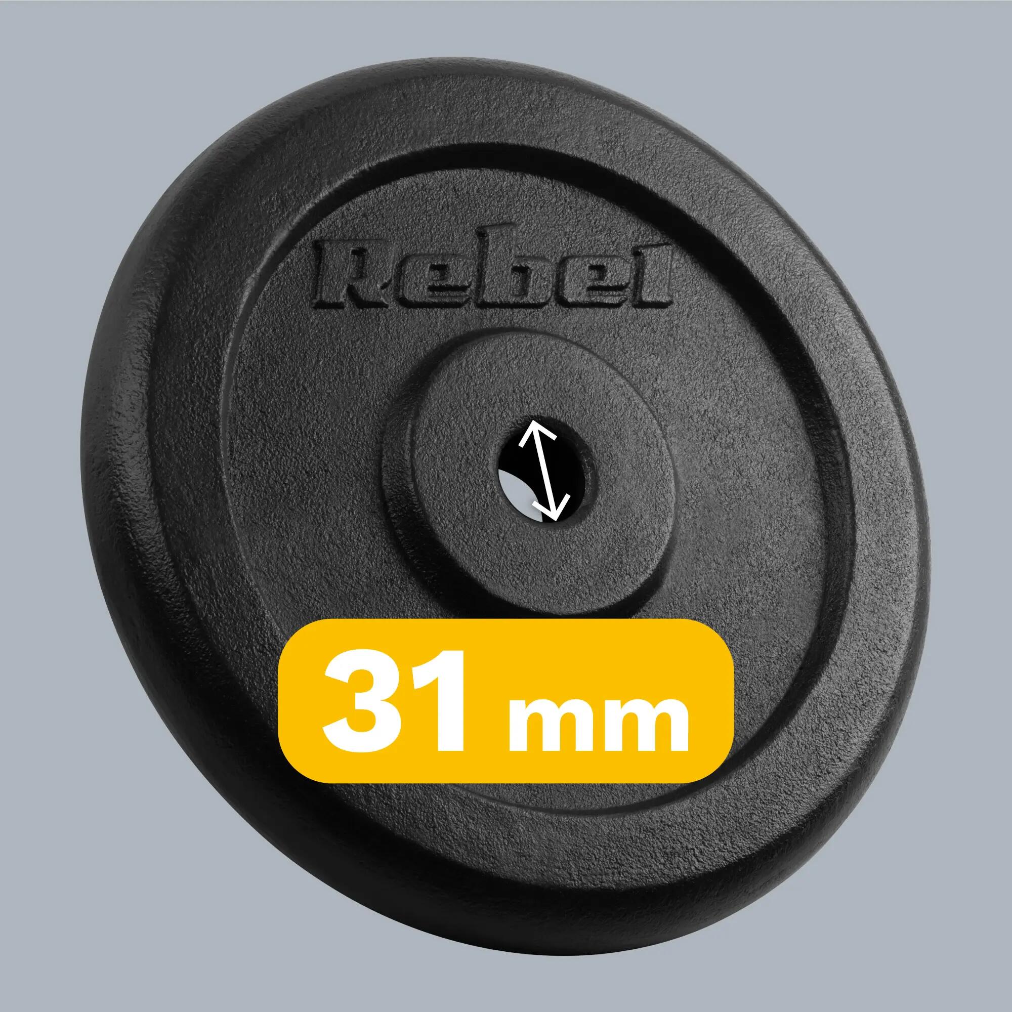 Obciążenie żeliwne zestaw 2x15kg 30kg otwór 31mm talerz klasyczny REBEL 7/7