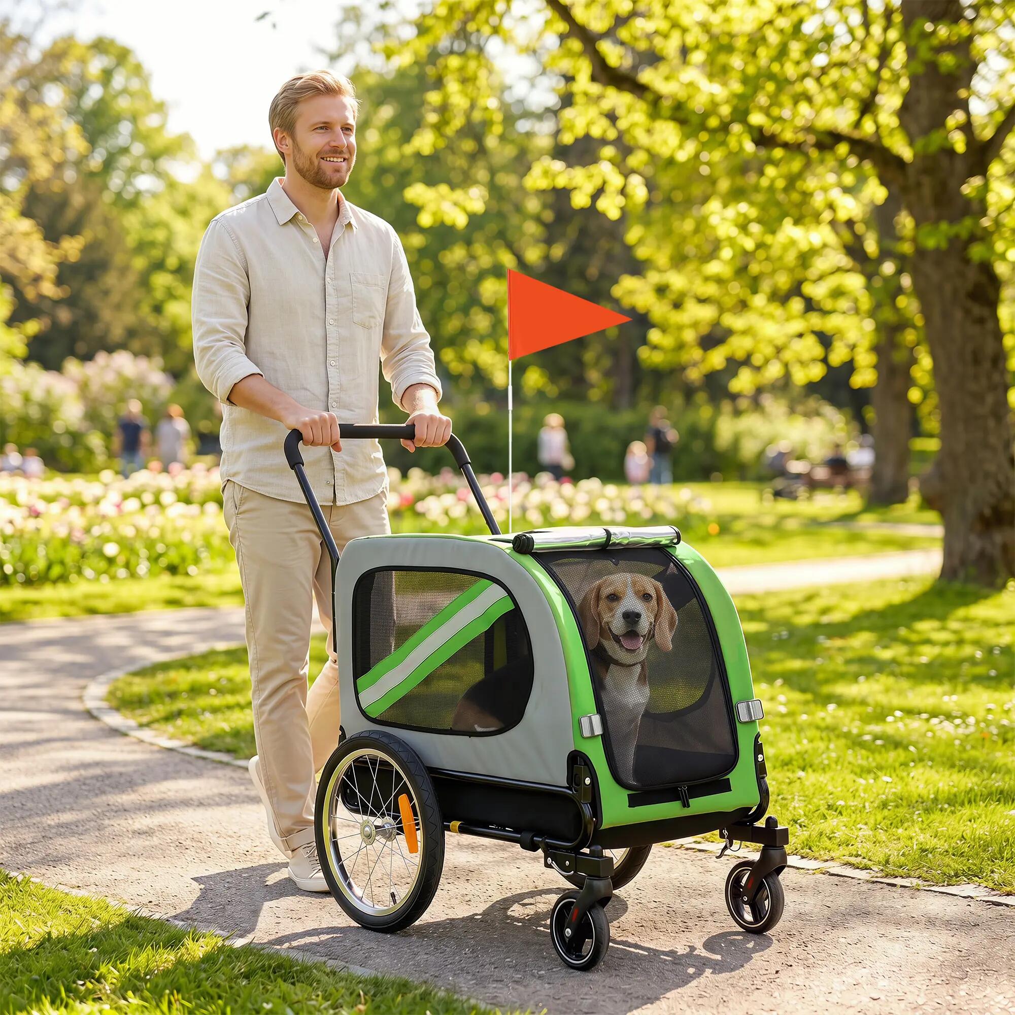 Remolque de Bicicleta Perros PawHut 134x62x101 cm Verde 5/5