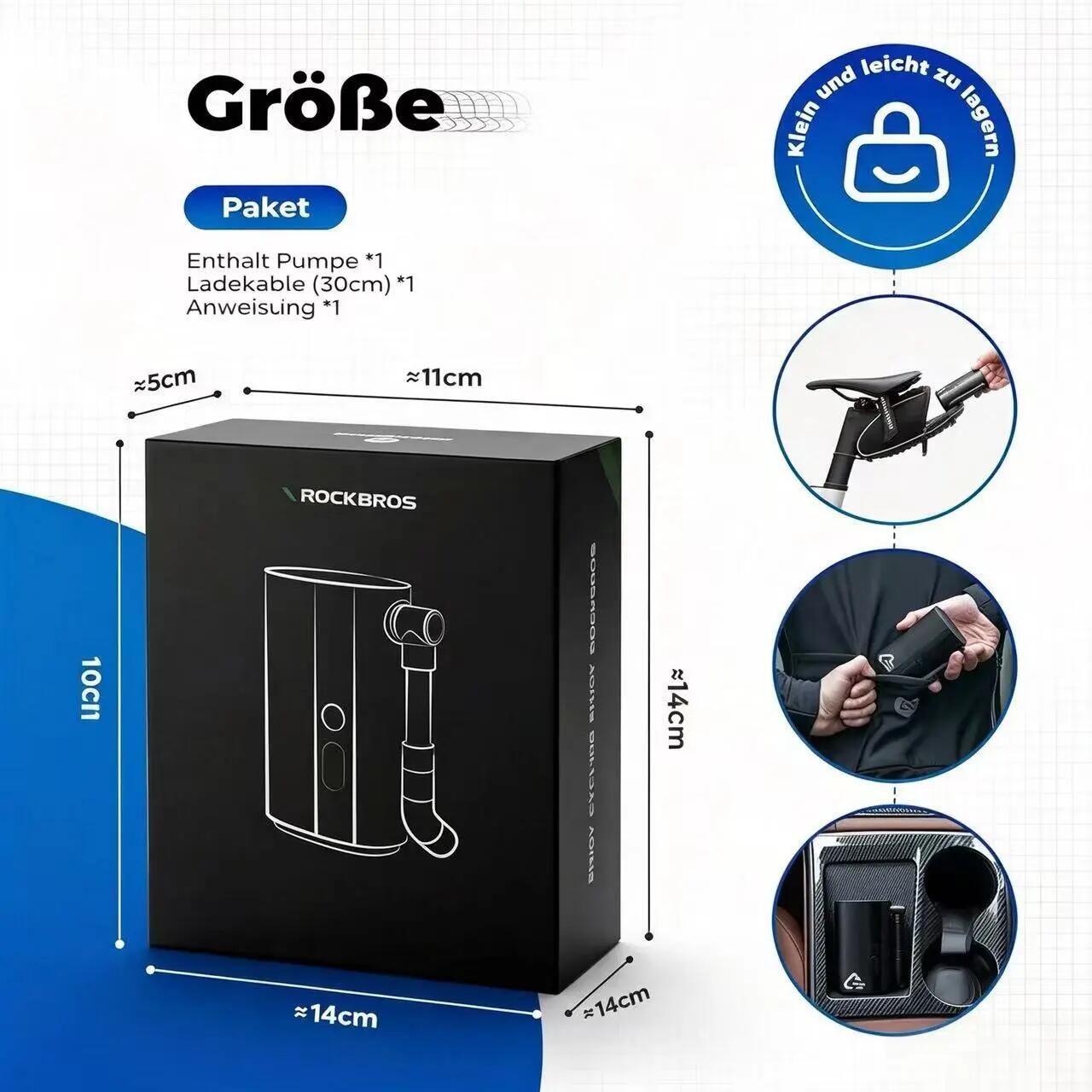 Elektrische Minipumpe 150PSI 5000mAh mit LCD für Presta & Schrader 6/7