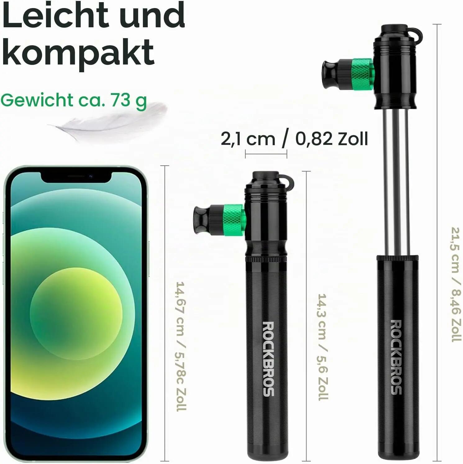 Fahrrad-Minipumpe Aluminium 110PSI für Presta & Schrader Ventile 4/7