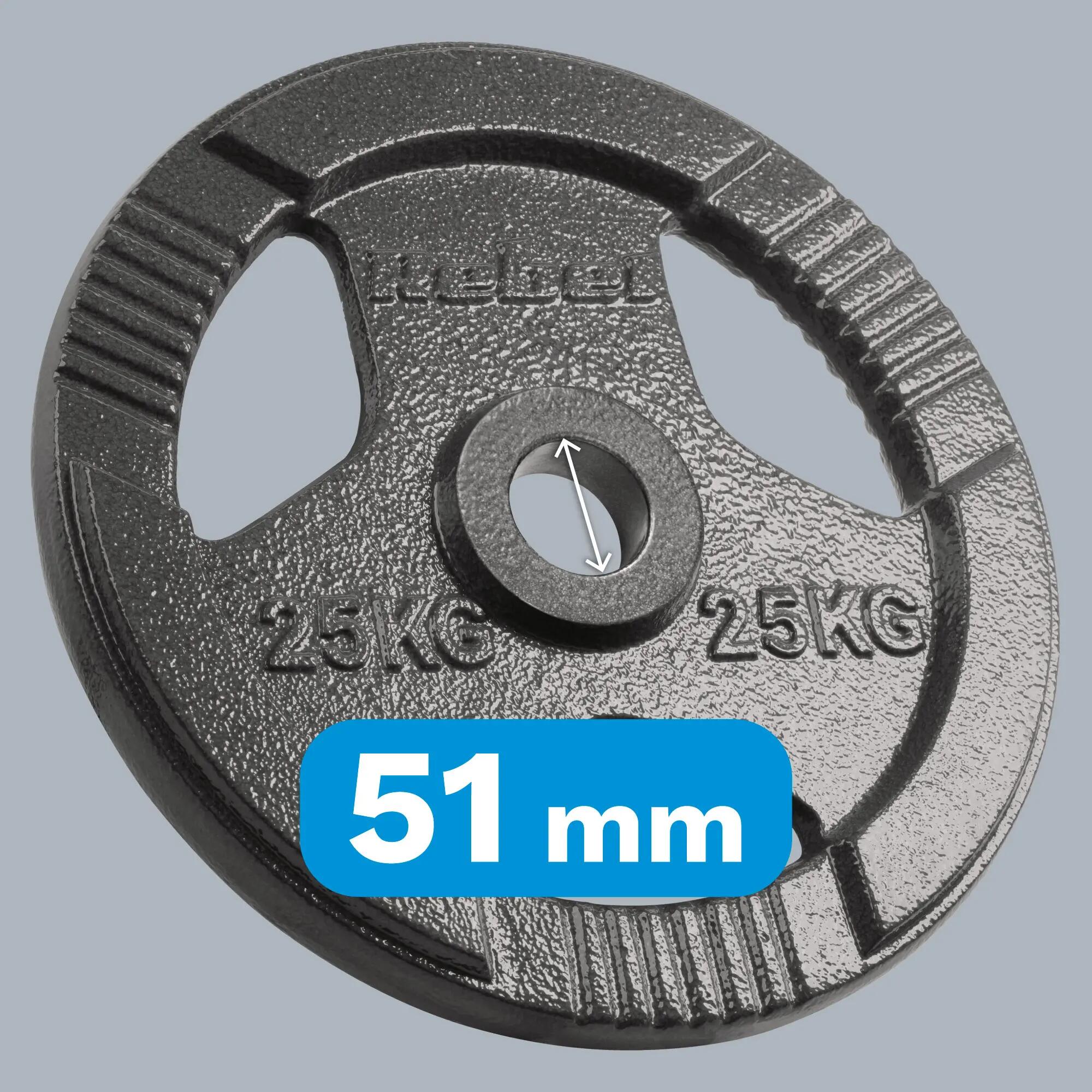 Obciążenie żeliwne olimpijskie 1x25kg otwór 51mm talerz z uchwytami Rebel 7/7
