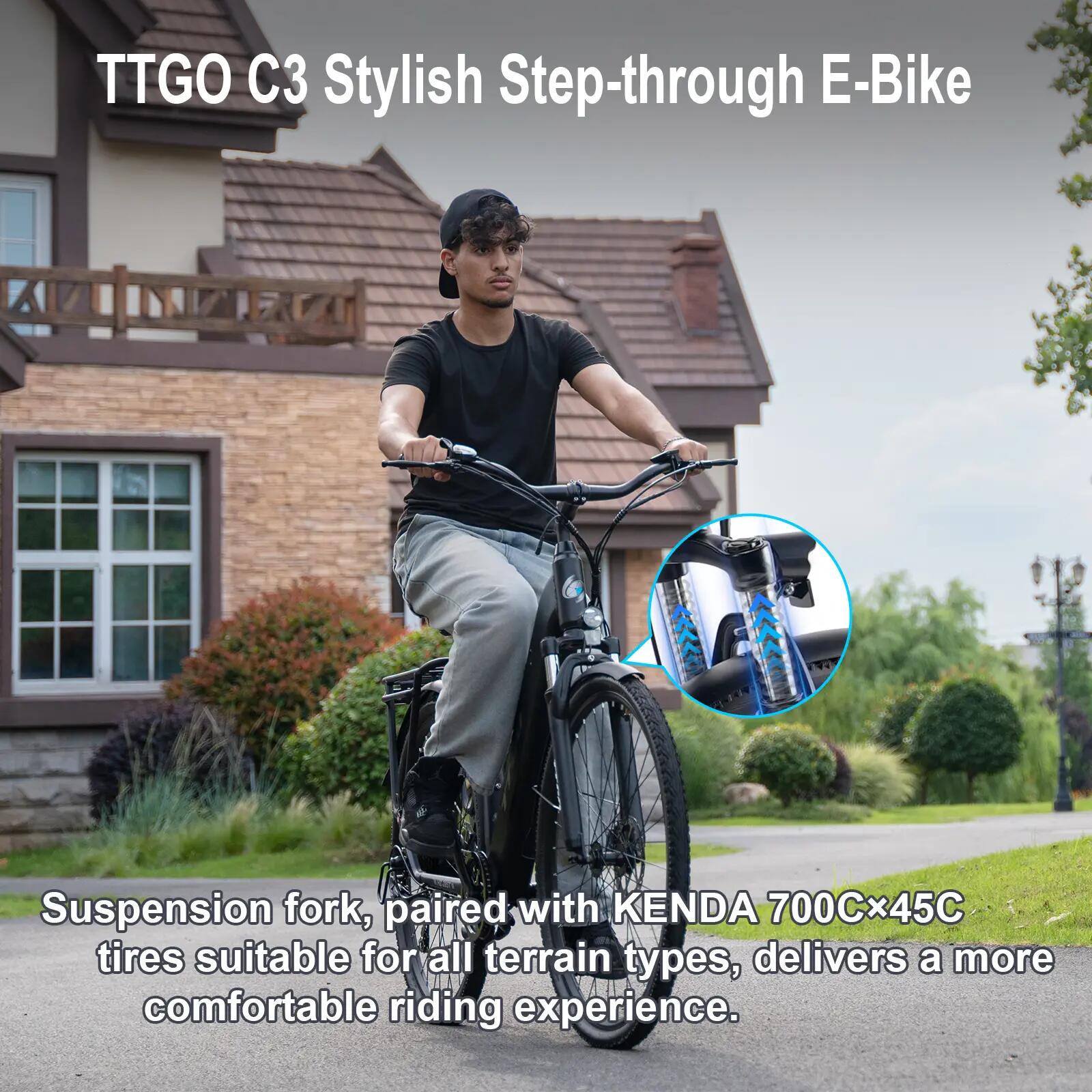 Bicicleta eléctrica para adultos HZ28ST, neumáticos 700C × 45C, batería 36V 20Ah 7/12