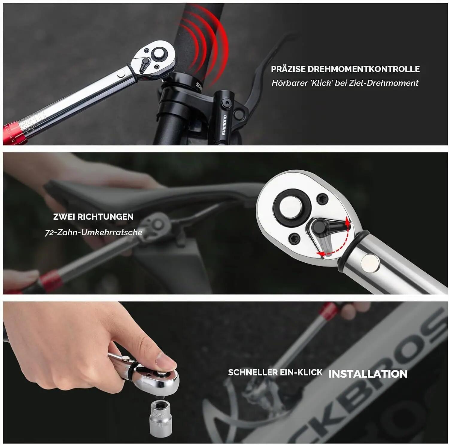 Drehmomentschlüssel-Set 2-24 Nm mit 72-Zahn Ratsche für Fahrrad & E-Bike 5/6