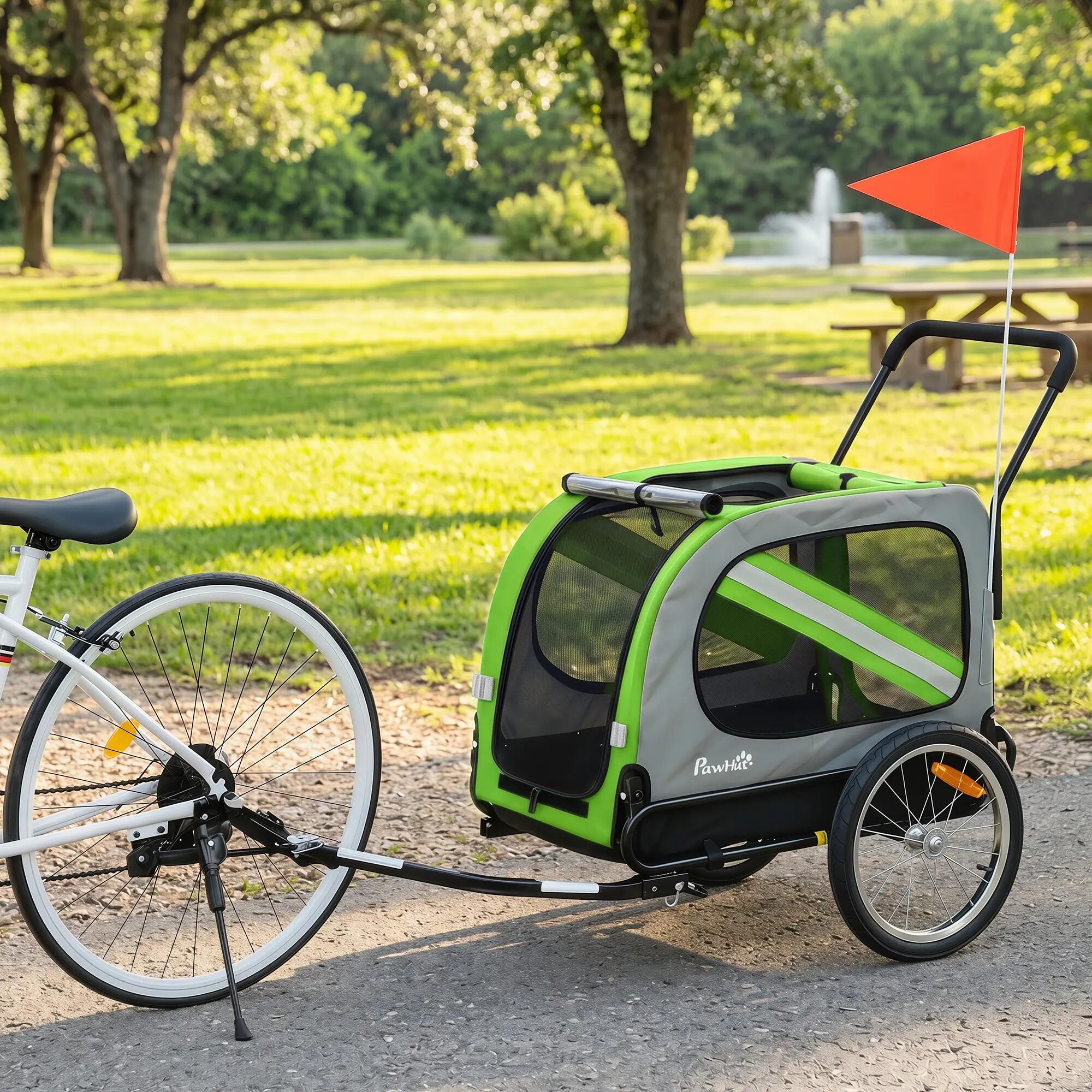 Remolque de Bicicleta Perros PawHut 134x62x101 cm Verde 2/5