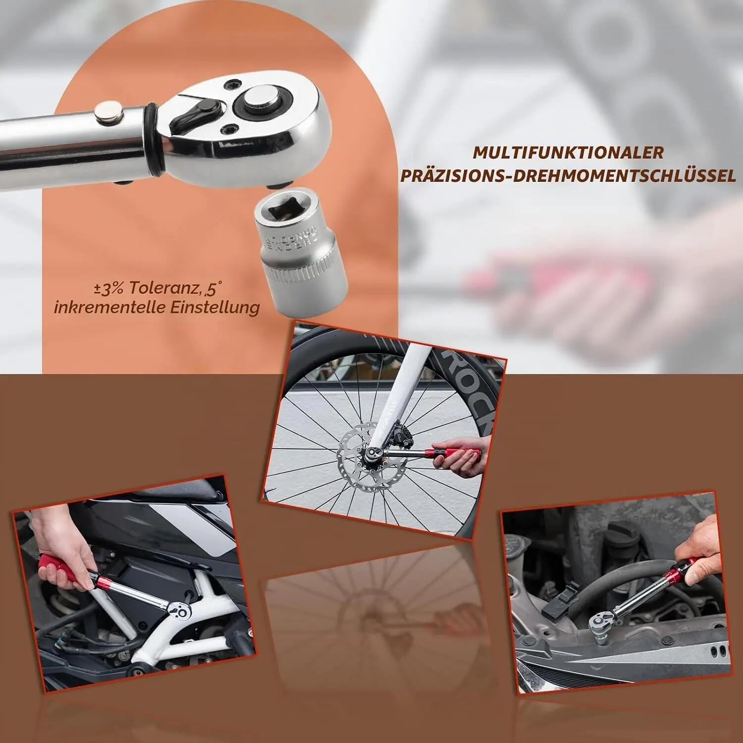 Drehmomentschlüssel-Set 2-24 Nm mit 72-Zahn Ratsche für Fahrrad & E-Bike 3/6