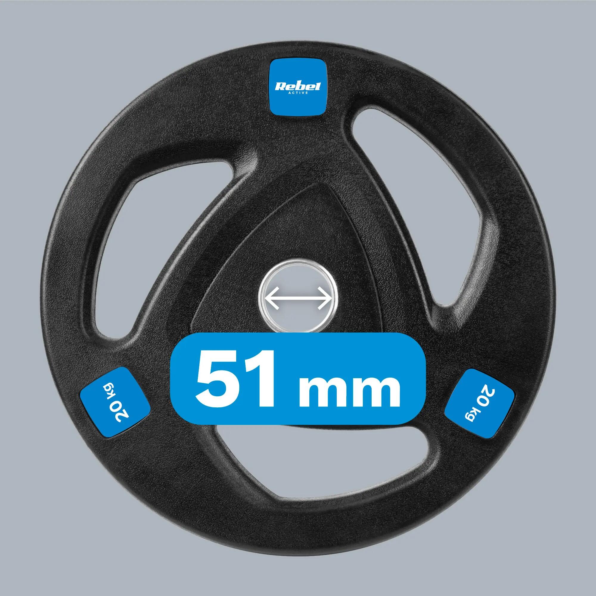 Obciążenie żeliwne olimpijskie z uchwytami gumowane 20kg 51mm talerz REBEL 6/7