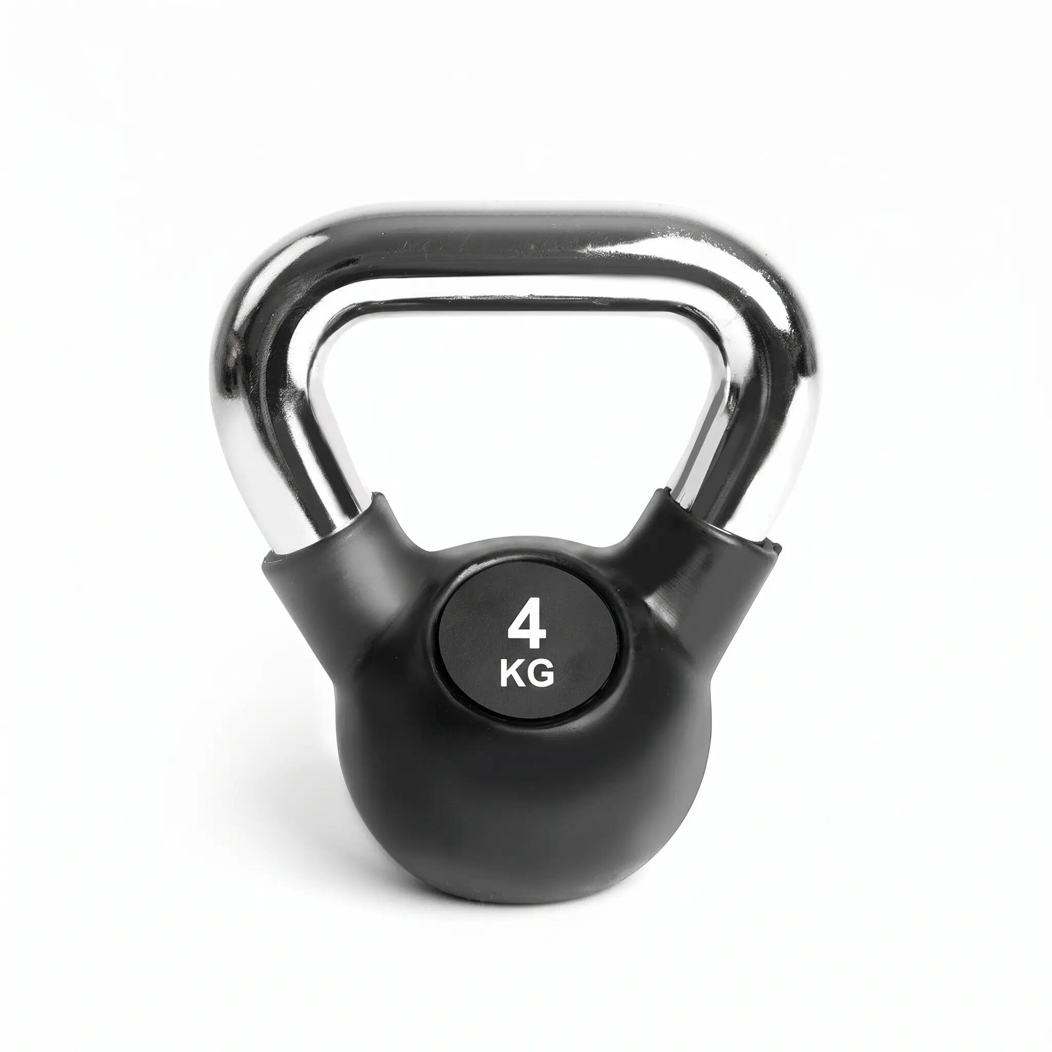 Kettlebell Krafttraining Gusseisen gummiert verchromter Griff 4 kg 1/10