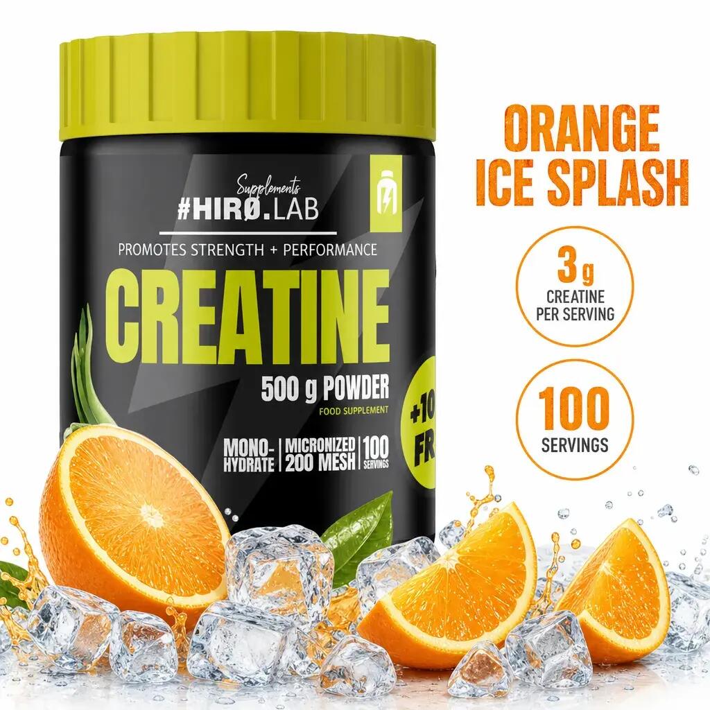 Hiro Lab Creatine Monohydrate Micronised 200 Mesh 500g & 100g… Orange Ice Splash