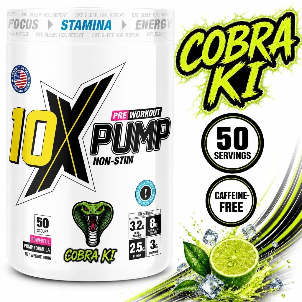 10X Athletic Pump Non-Stim Pre Workout 50 Servings Cobra Ki