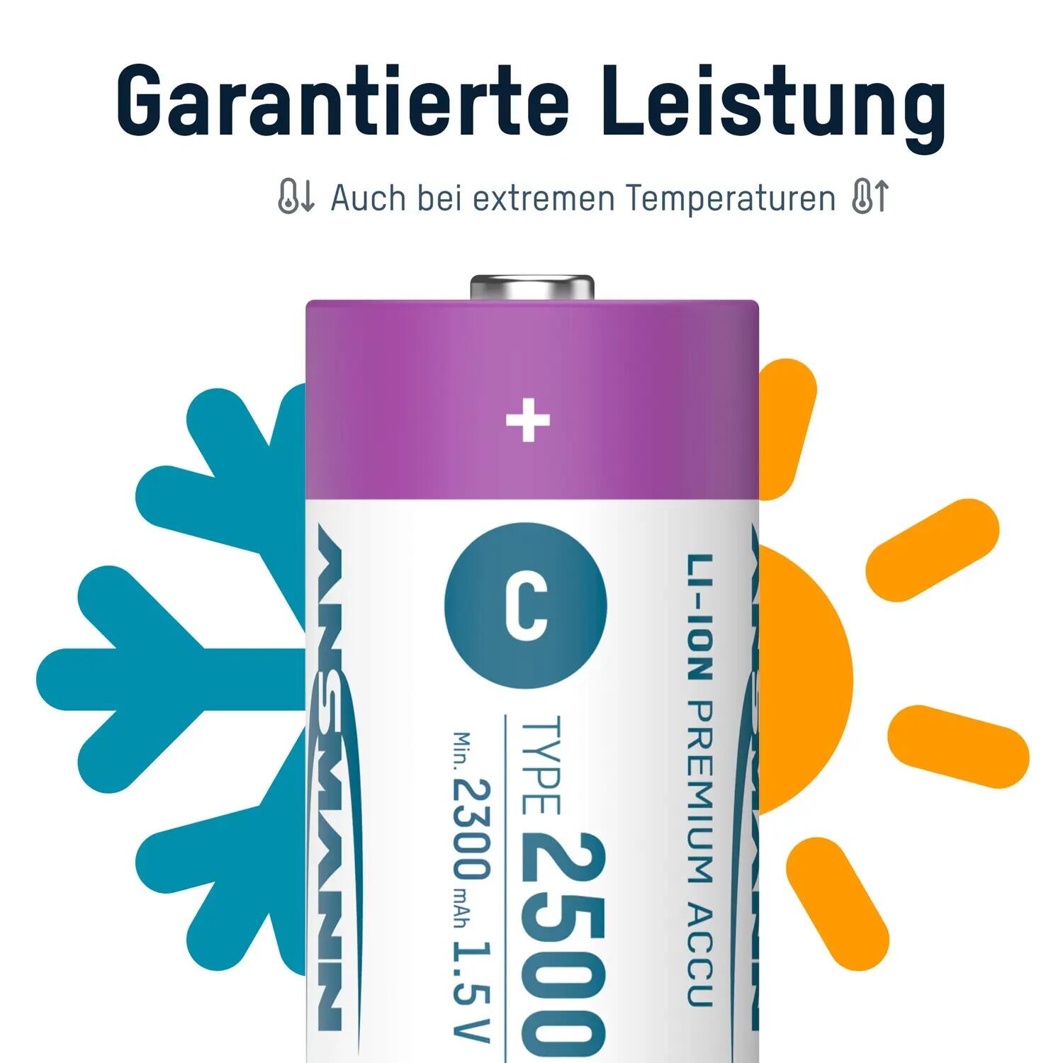 Akku Baby C Typ-C Anschluss Li-Ion 2300mAh 1,5V, 2 Stück 5/8
