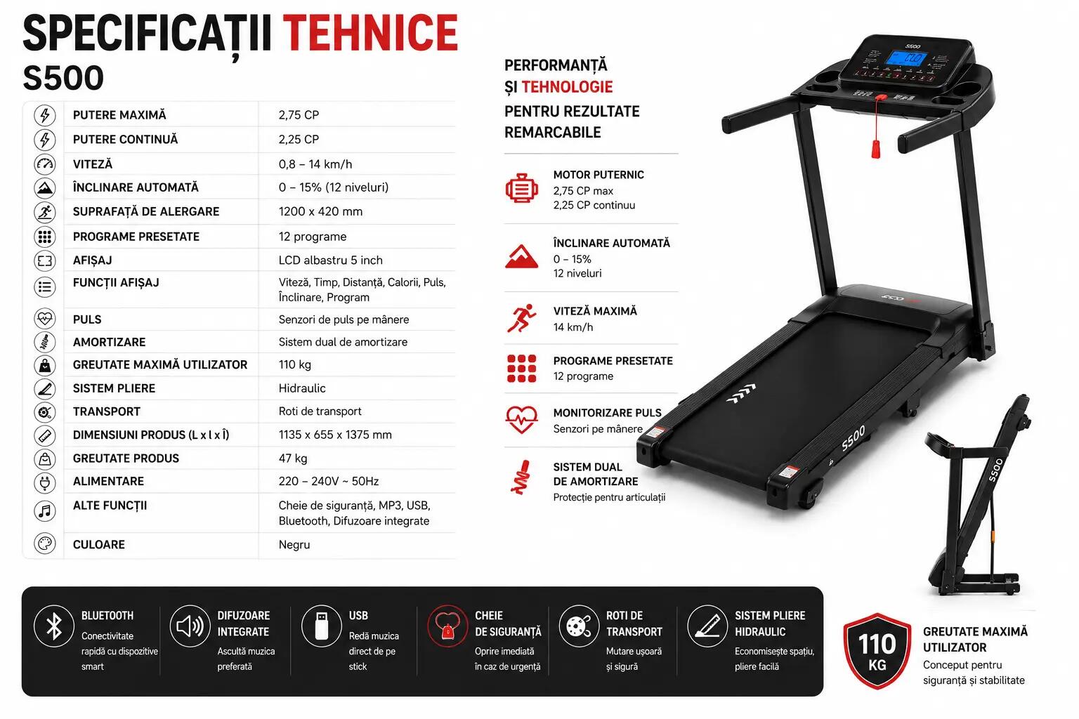 Bandă de alergat electrică S500 8/8