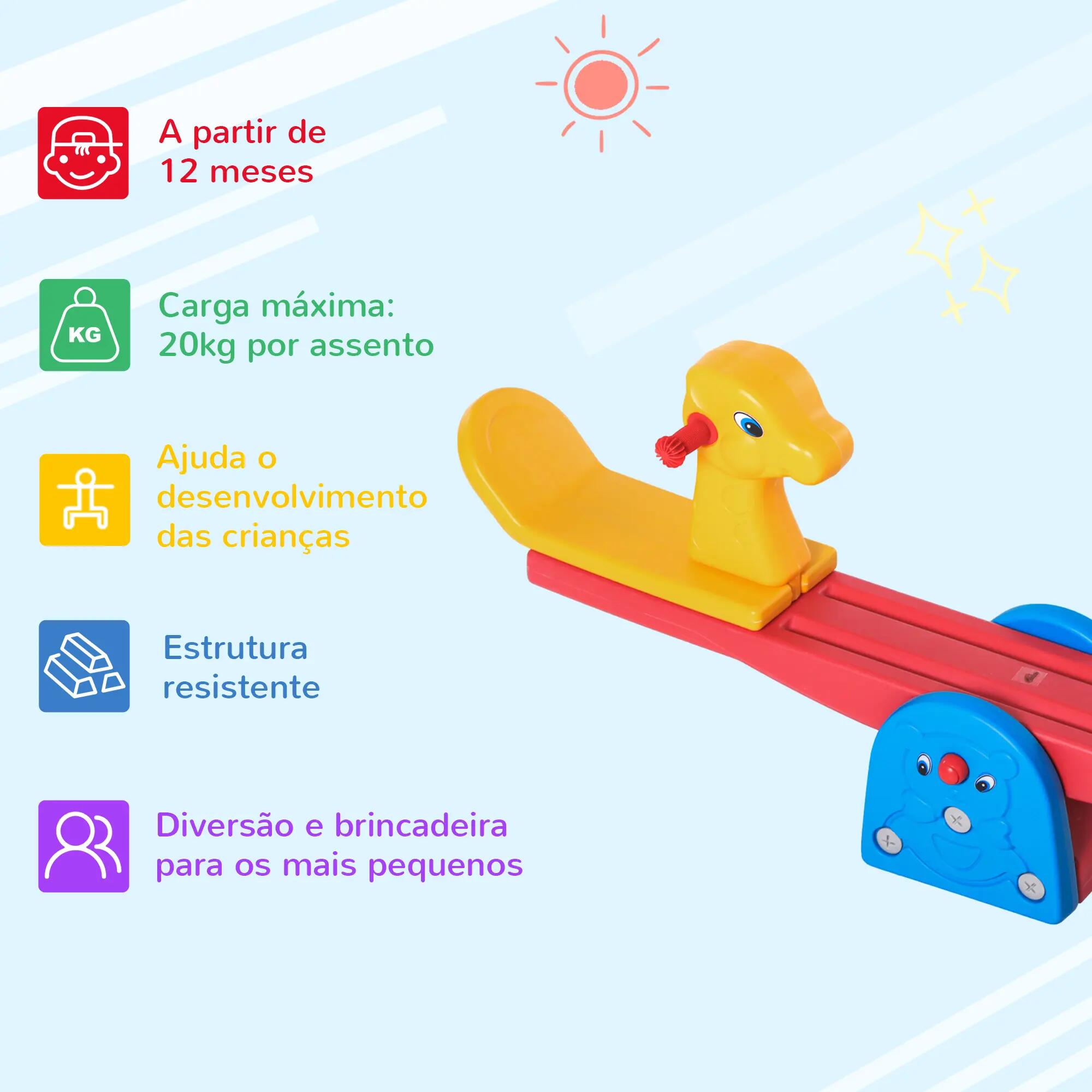Balancín para Niños HOMCOM 150x32x60 cm Amarillo, Rojo y Azul 8/11