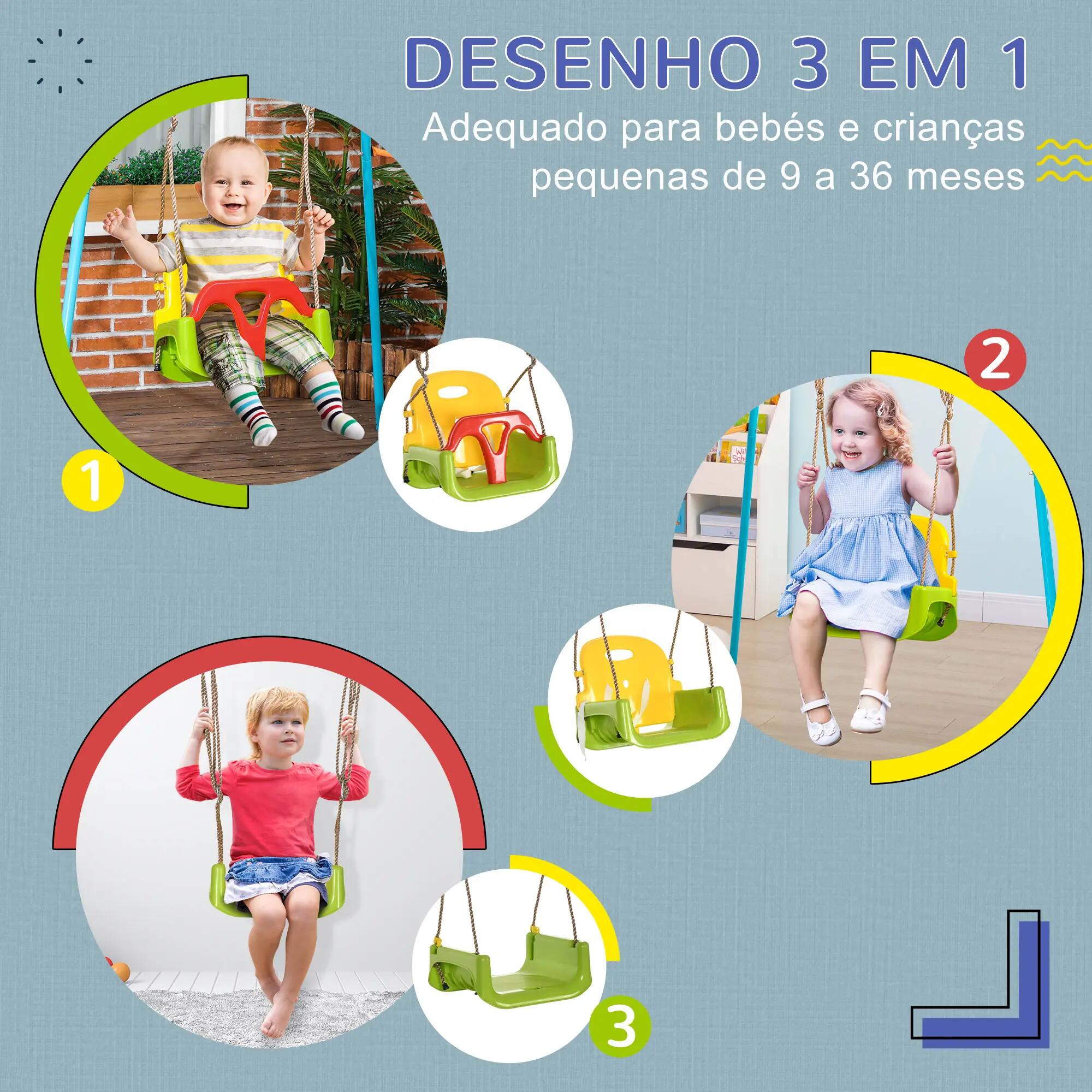 Baloiço para bebés 42x33x120-180 cm multicor Outsunny 7/11