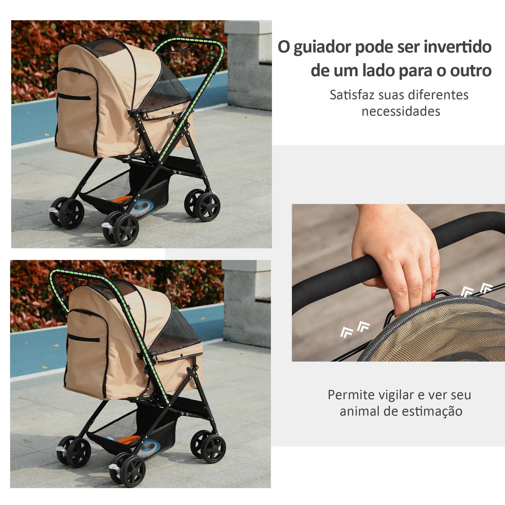 Cochecito para Mascotas PawHut 76.5x52x95 cm Marrón 8/10