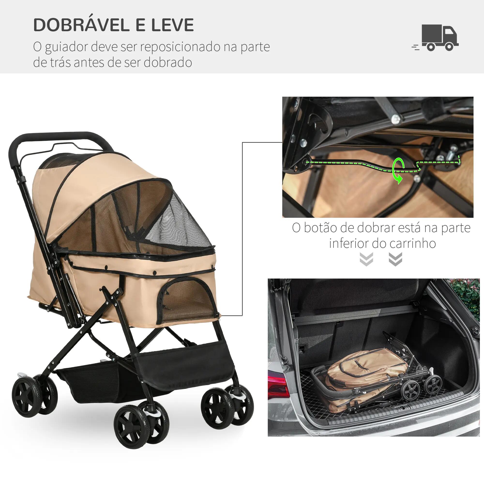 Cochecito para Mascotas PawHut 76.5x52x95 cm Marrón 7/10