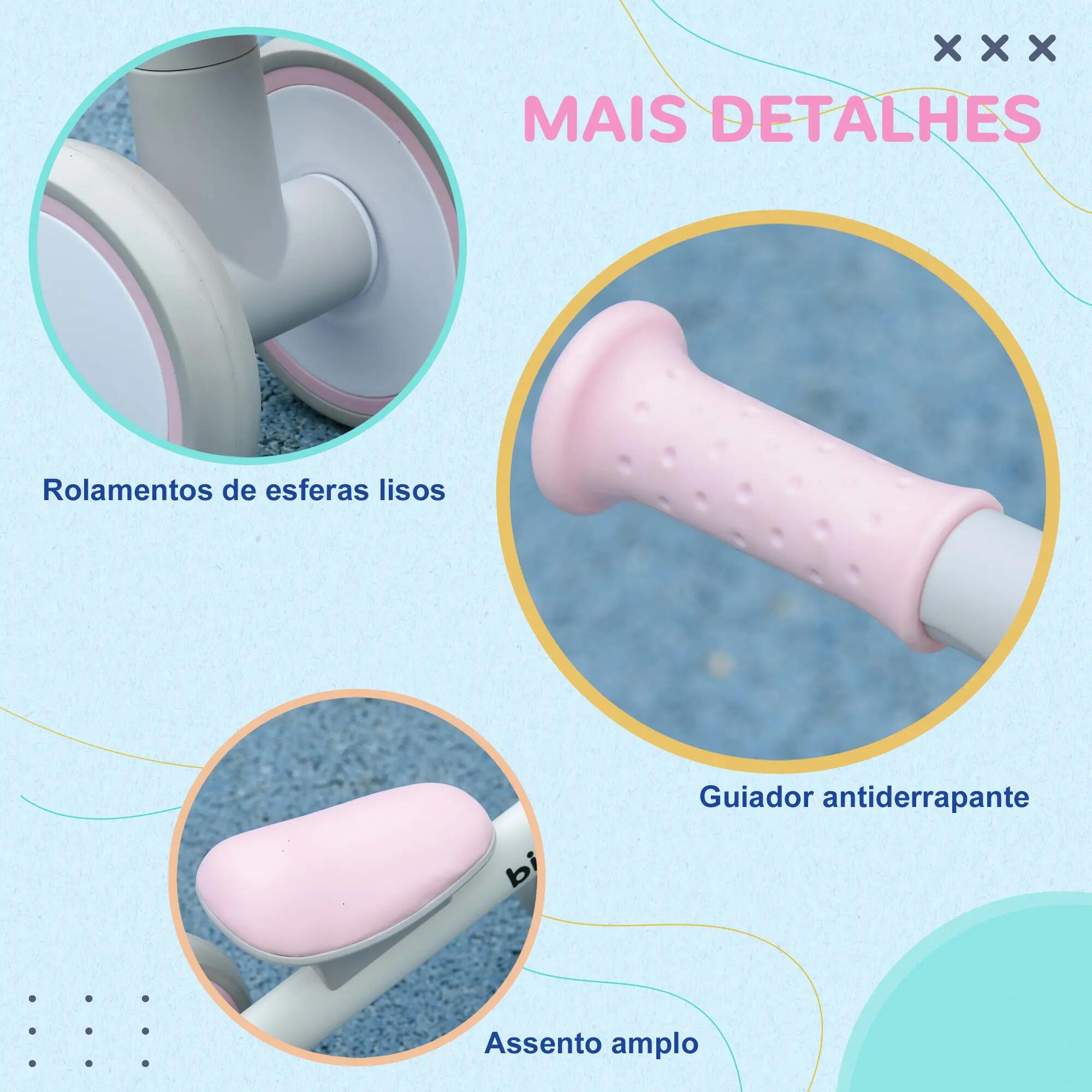 Bicicleta sem pedais 56x27x39 cm rosa AIYAPLAY 11/11