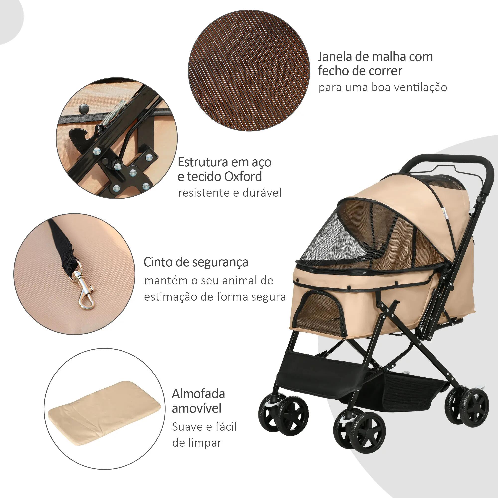 Cochecito para Mascotas PawHut 76.5x52x95 cm Marrón 10/10