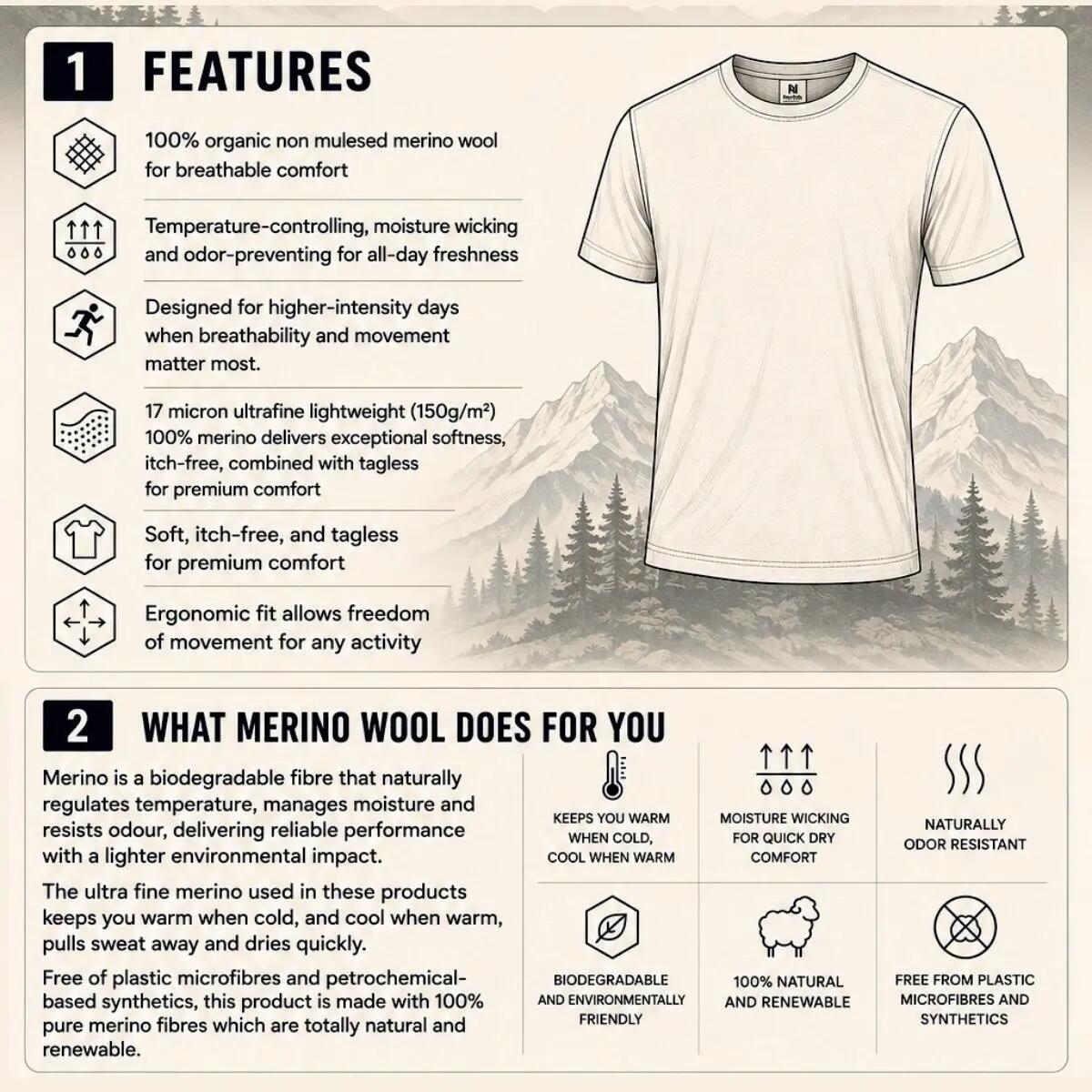 T-shirt caminhada 100% lã merino - Leve, resistente a odores - Ragnar 6/6