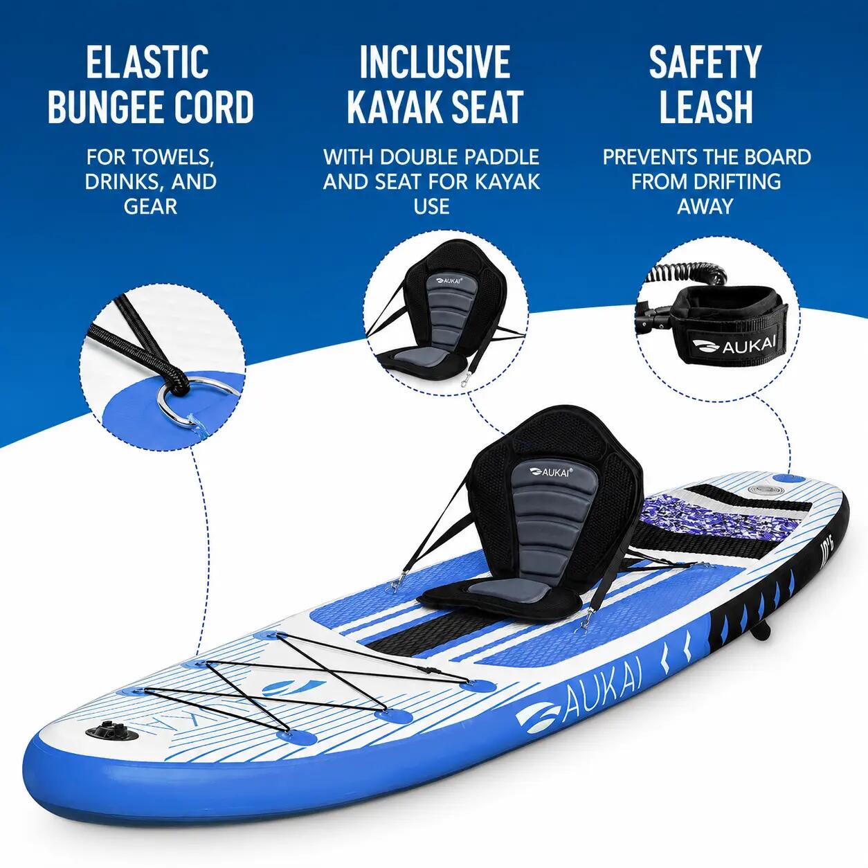 Pro Ocean Set de Stand Up Paddle hinchable 2 en 1 con asiento de kayak - Azul 7/9