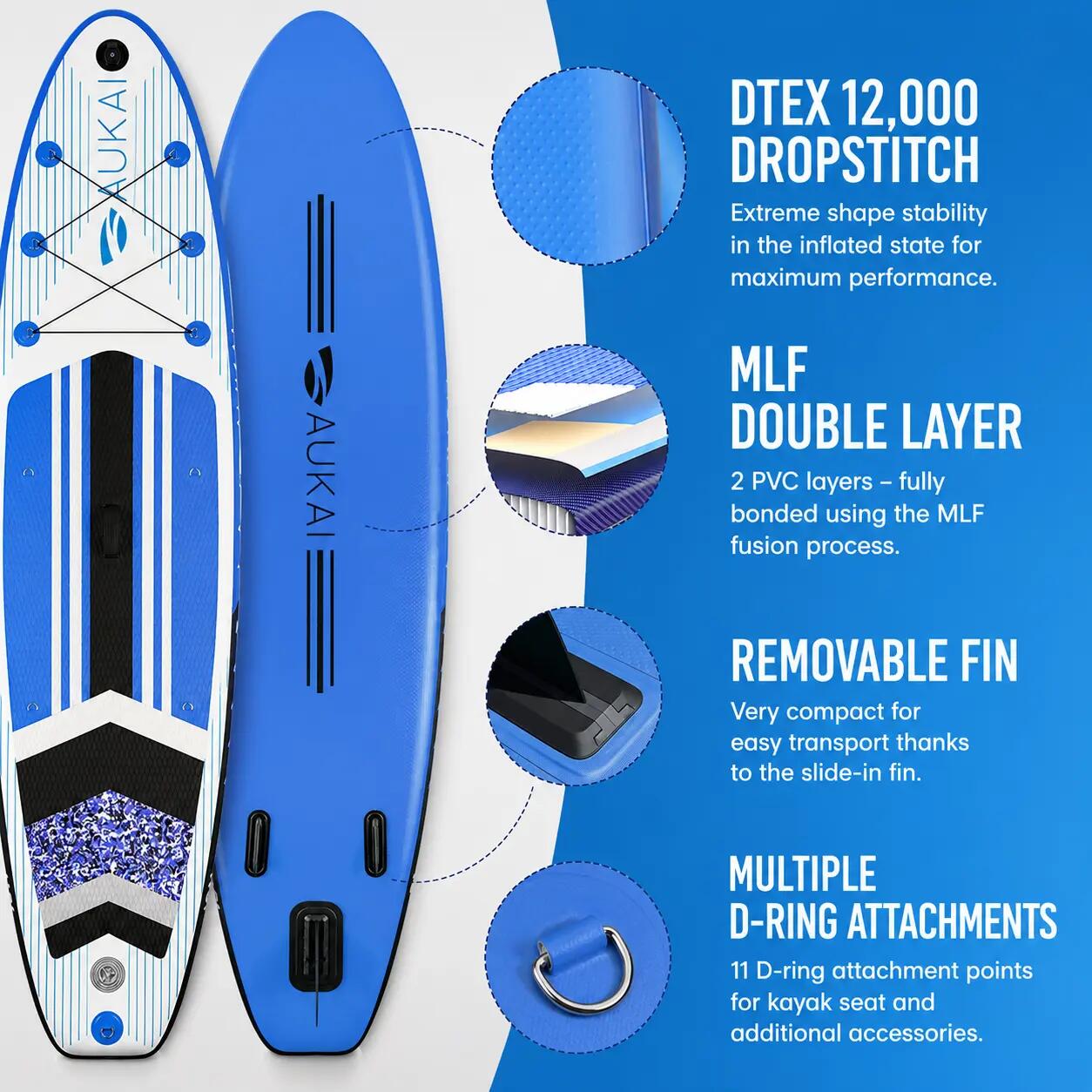Pro Ocean Set de Stand Up Paddle hinchable 2 en 1 con asiento de kayak - Azul 6/9