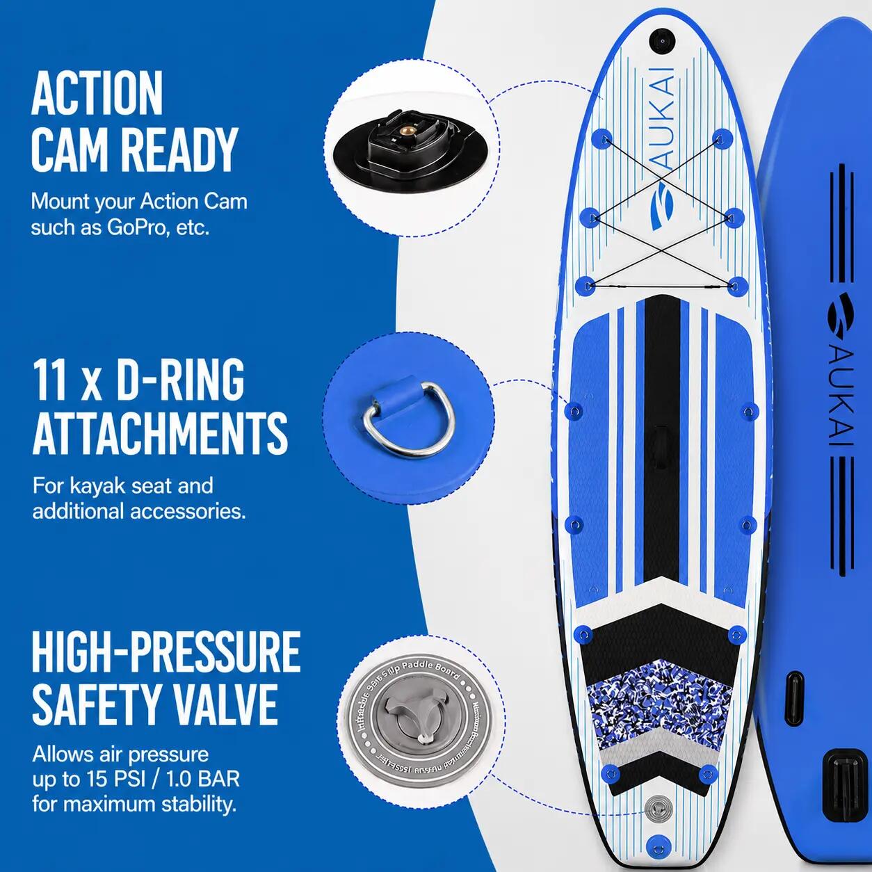 Pro Ocean Set de Stand Up Paddle hinchable 2 en 1 con asiento de kayak - Azul 5/9