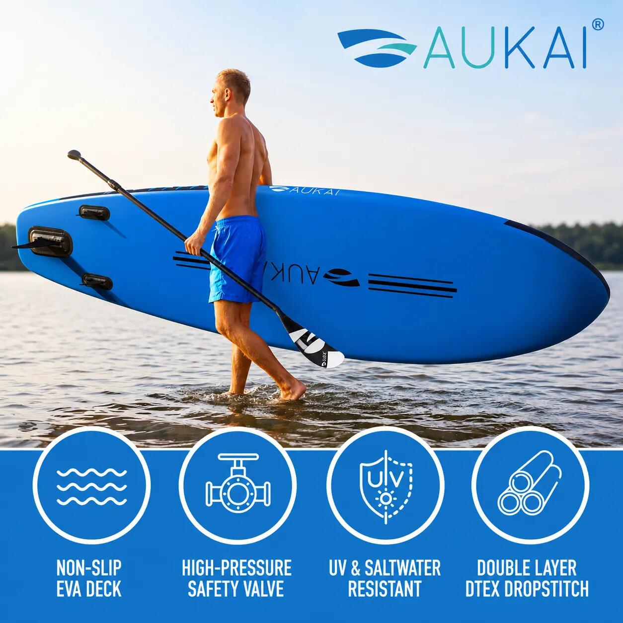 Pro Ocean Set de Stand Up Paddle hinchable 2 en 1 con asiento de kayak - Azul 3/9
