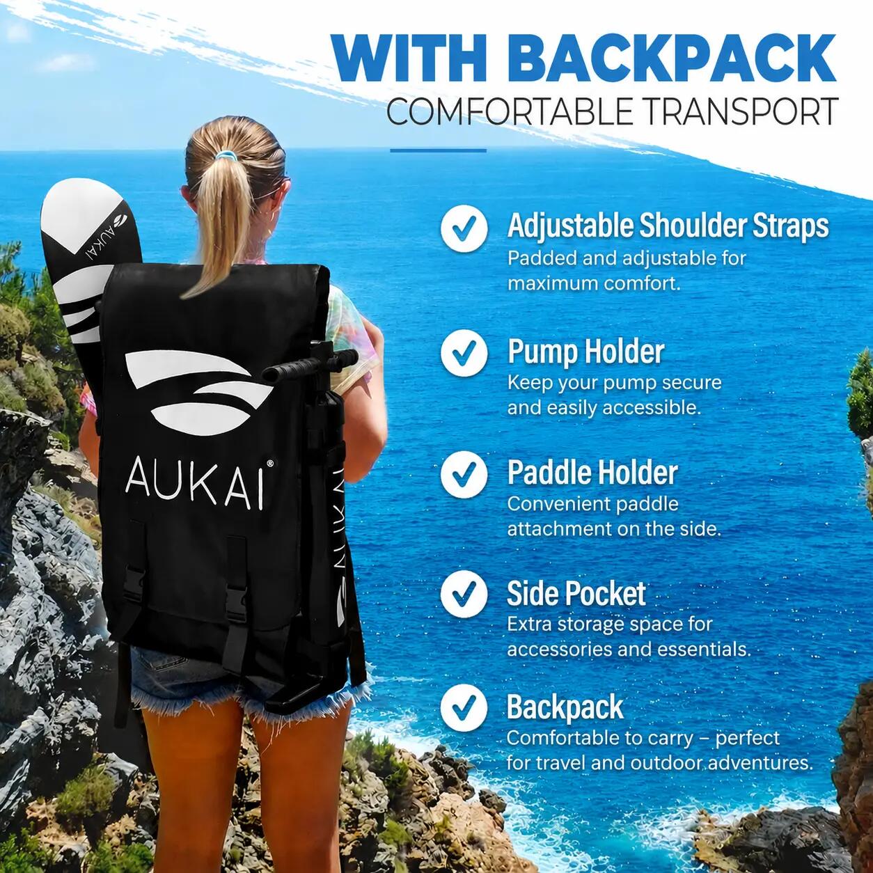 Pro Ocean Set de Stand Up Paddle hinchable 2 en 1 con asiento de kayak - Azul 2/9