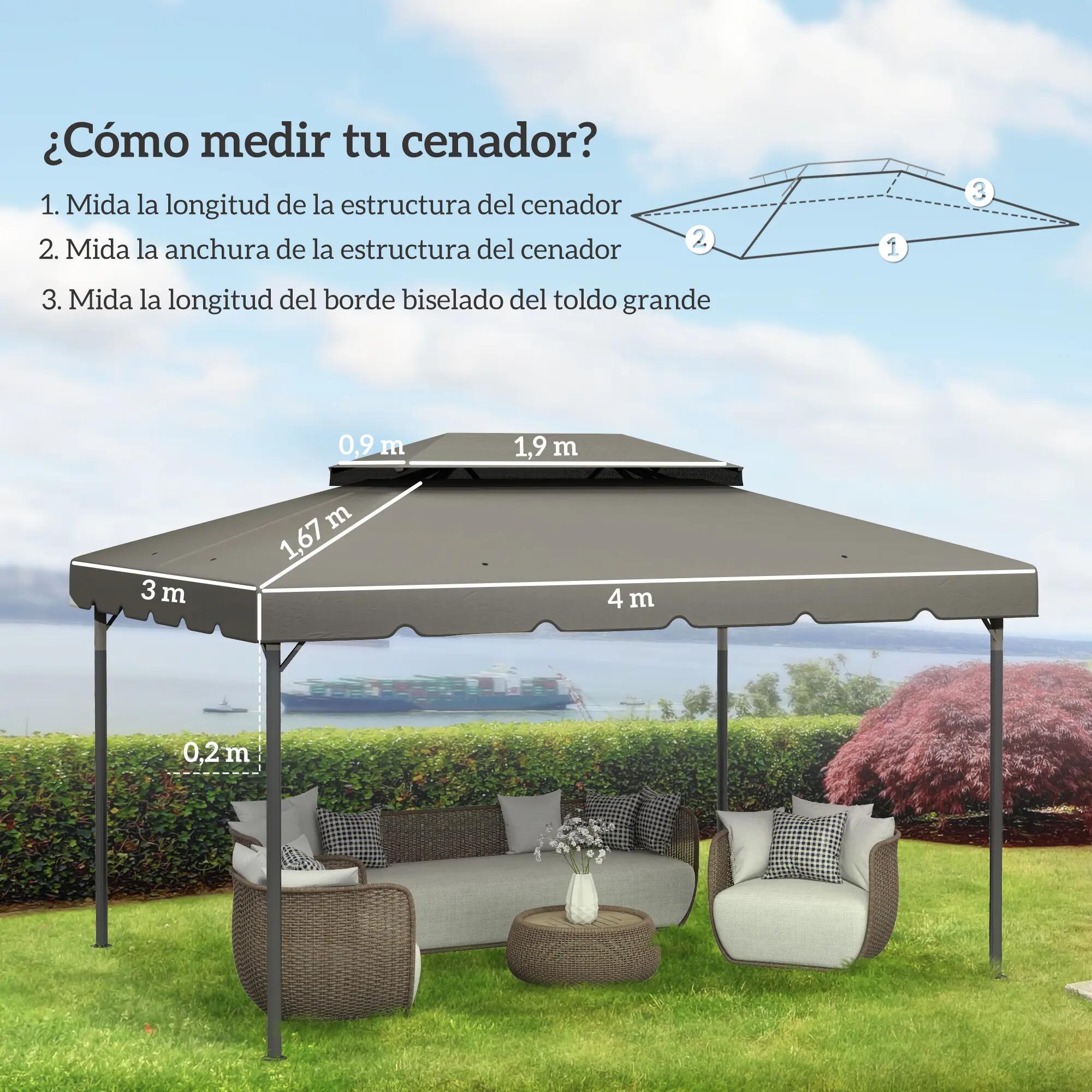 Techo de Repuesto Outsunny 400x300 cm Gris Claro 3/7