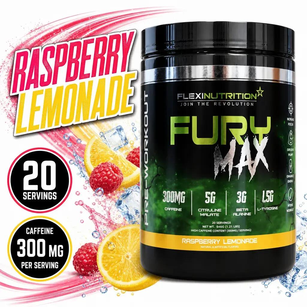 Flexi Nutrition Fury Max Pre Workout 20 Servings Raspberry Lemonade