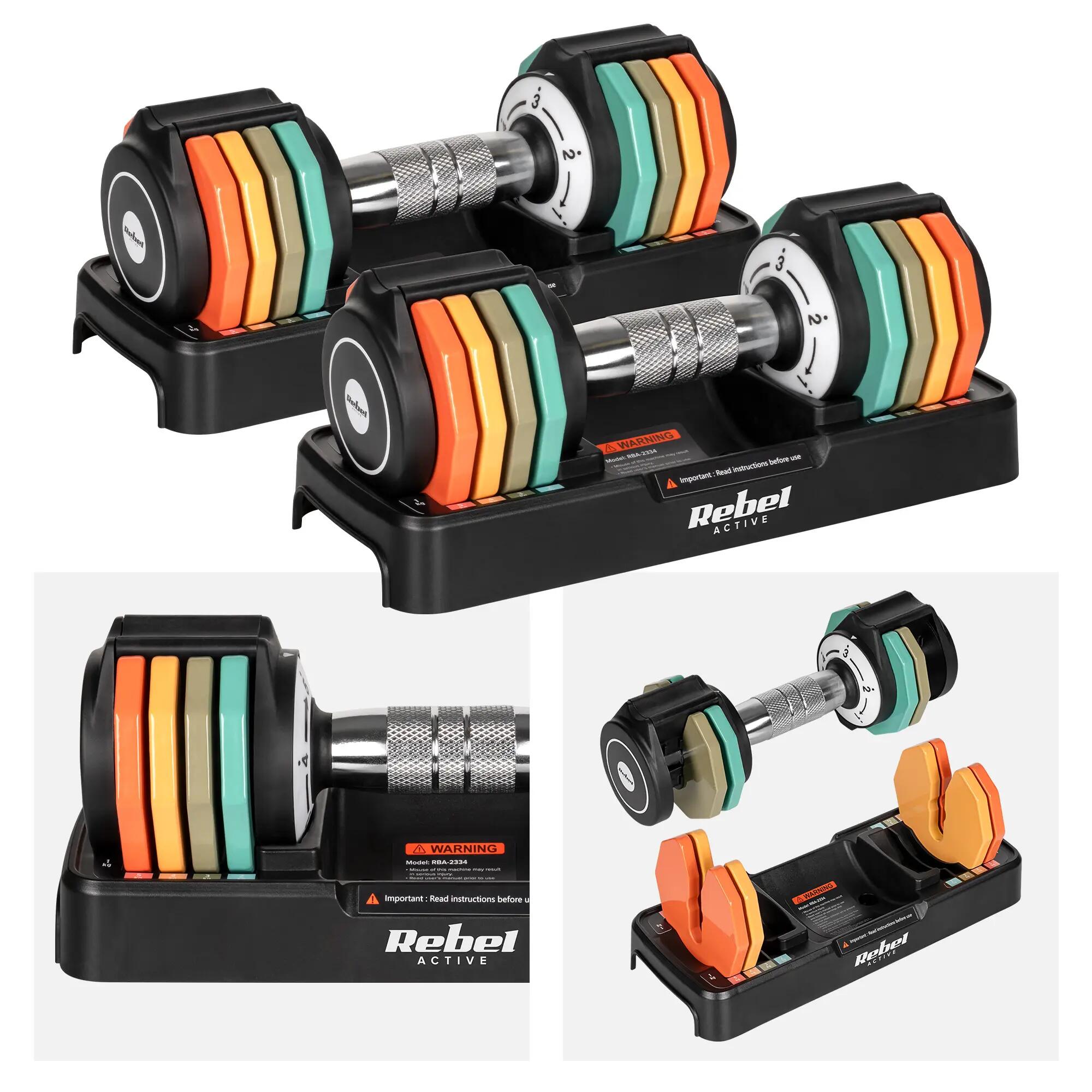 Hantle żeliwne regulowane zestaw 2x5kg automatyczne skok co 1kg Rebel 1/7