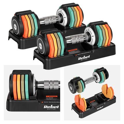 Hantle żeliwne regulowane zestaw 2x5kg automatyczne skok co 1kg Rebel