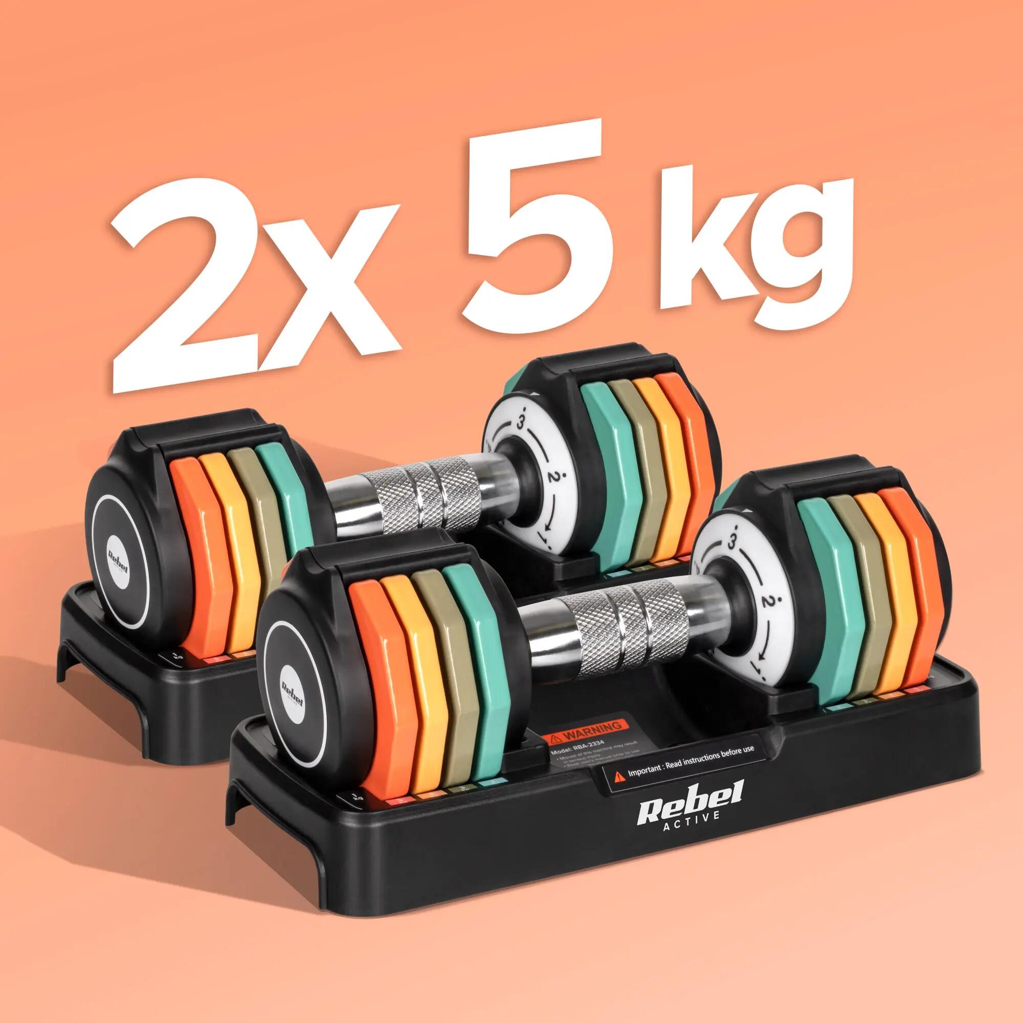 Hantle żeliwne regulowane zestaw 2x5kg automatyczne skok co 1kg Rebel 7/7