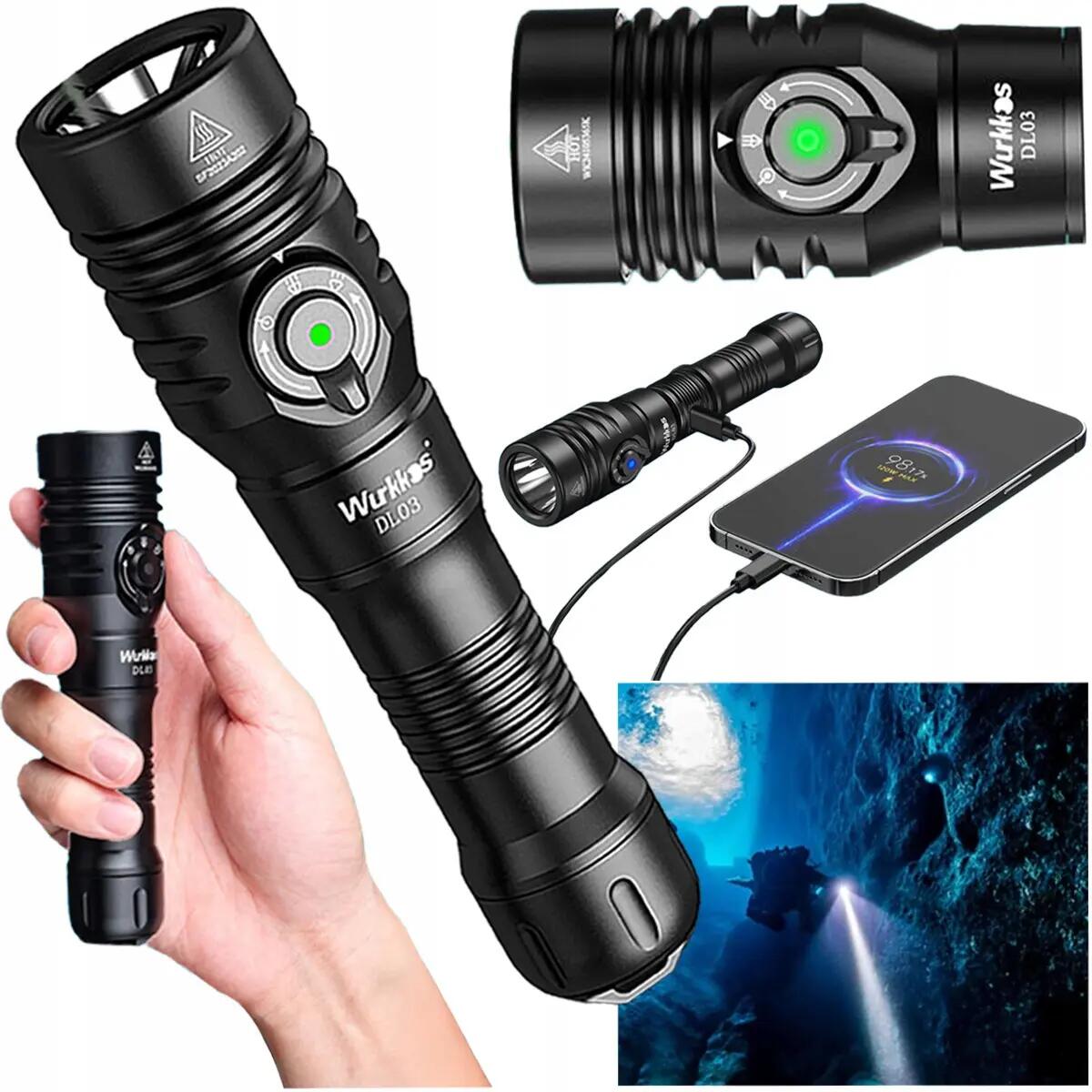 Latarka nurkowa WURKKOS DL03 2800 lm z laserem, zasięg 480 m 2/7